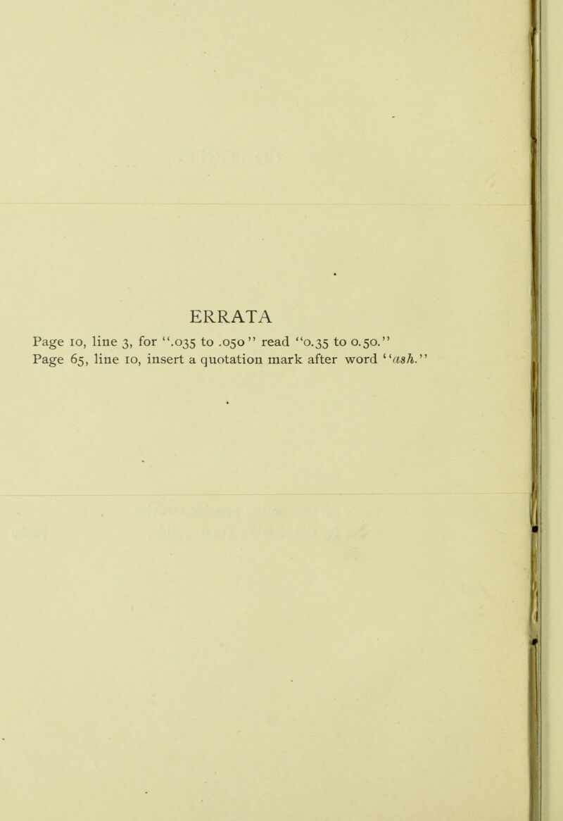 ERRATA Page 10, line 3, for .035 to .050 read 0.35 to 0.50. Page 65, line 10, insert a quotation mark after word ilash.