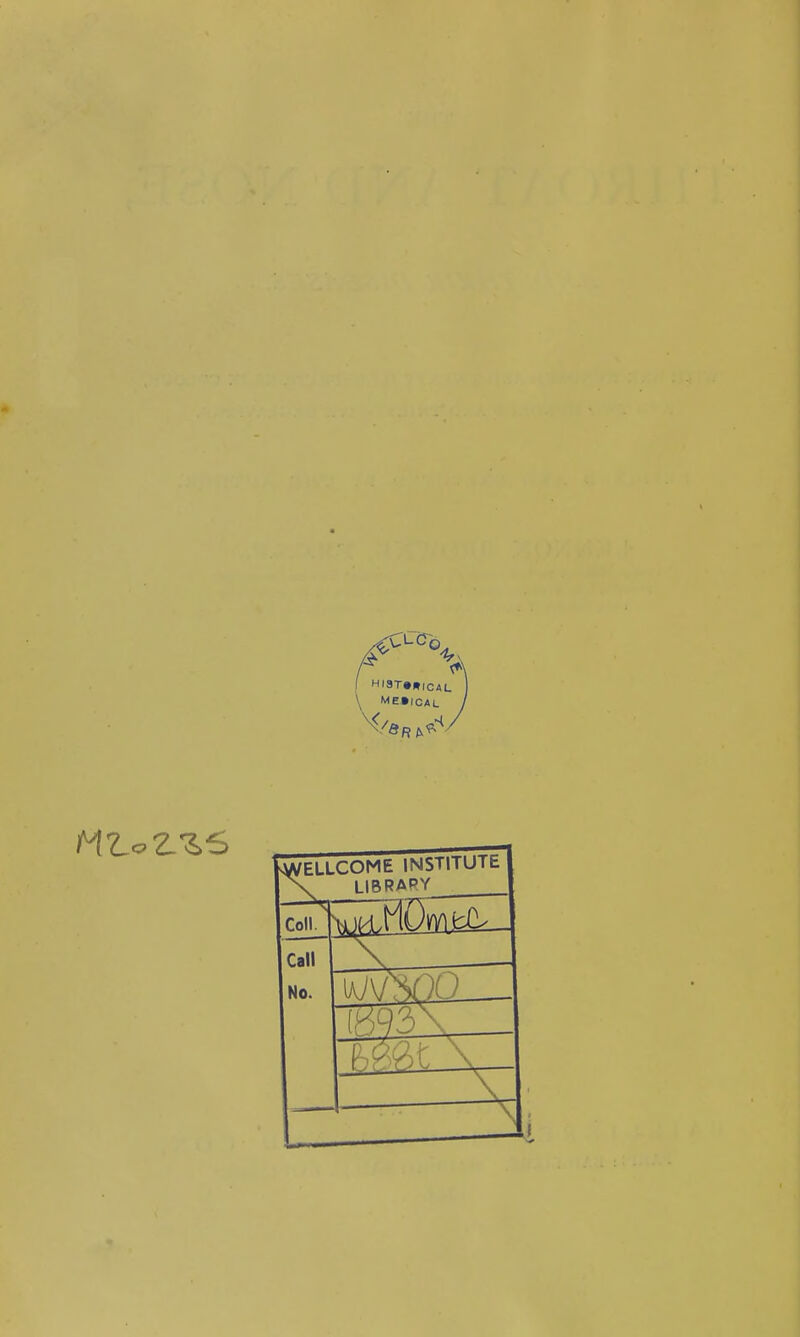 hWELLCOME INSTITUTE X, LIBRARY Coll. Call No.