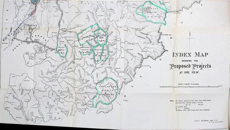 NOTE. The Figures represent Levels above/ Icwn, Hall Daianv Id: levels above- Bombay deductr 100 Feet/. _, . ._the/ Sea/ • go Feet/. Rr Signi/us River ry , Railway ® Places <vheie Uain Gauges have been- established,. /Signed/ B Tulloch, Oapto-.R-t., Ex.E ng', Mhruapaatr