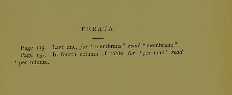 ERRATA. Page 115. Last line, for membrans read membrane. Page 137. In fourth column of table,/fr per man' read per minute.