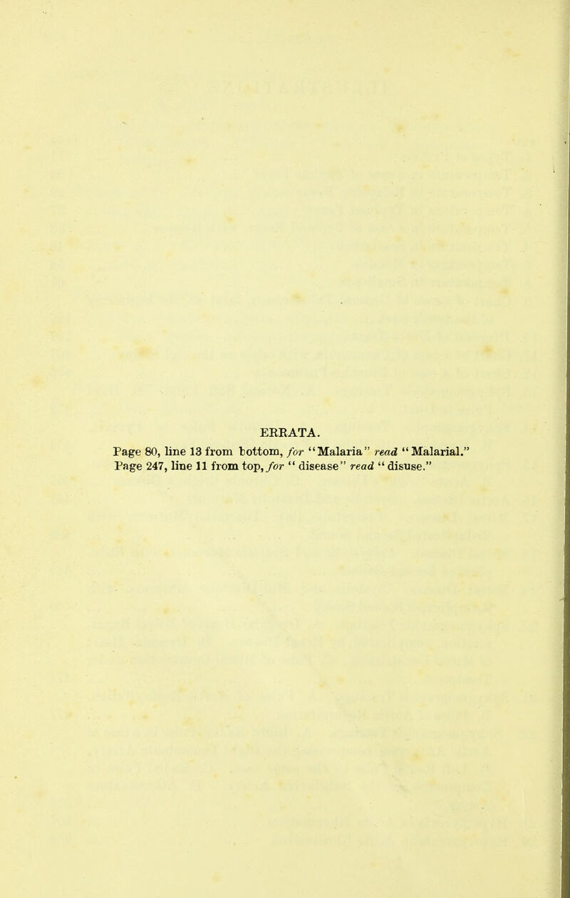 EERATA. Page 80, line 13 from bottoin, for Malaria read  Malarial. Page 247, line 11 from top,/or  disease read  disuse.