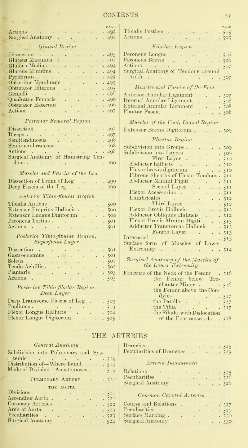 XY PAGE Actions 49- Surgical Anatomy 492 Gluteal Begion Dissection 493 Gluteus Maximus 493 Gluteus Medius 494 Gluteus Minimus 494 Pyriformis 495 O'btiu-ator Membrane . . . . 495 Obturator Internus . . . -495 Gemelli 496 Quadratus Femoris .... 496 Obturator Externus . . . . 496 Actions 497 Posterior Fe7noral Begion Dissection 497 Biceps 497 Semitendinosus . . . . . 498 Semimembranosus .... 498 Actions 498 Surgical Anatomy of Hamstring Ten- dons 499 Muscles and Fascice of the Leg Dissection of Front of Leg . . . 499 Deep Fascia of the Leg . . . 499 Anterior Tihio-fihular Begion Tibialis xinticus 500 Extensor Proprius Hallucis . . . 500 Extensor Longus Digitorum . . . 500 Peroneus Tertius . . . . .501 Actions 501 Posterior Tihio-fihular Begion, Superficial Layer Dissection ...... 501 Gastrocnemius 501 Soleus 502 Tendo Achillis 502 Plantaris 503 Actions 503 Posterior Tibiofibular Begion, Deep Layer Deep Transverse Fascia of Leg . . 503 Popliteus 503 Flexor Longus Hallucis . . .504 Flexor Longus Digitorum . . . 505 PAGK Tibialis Posticus 505 Actions 505 Fibular Begion Peroneus Longus .... 506 Peroneus Brevis . . . . . 506 Actions ...... 507 Surgical Anatomy of Tendons around Ankle 507 Muscles and Fascice of the Foot Anterior Annular Ligament . . 507 Internal Annular Ligament . . . 508 External Annular Ligament . . 508 Plantar Fascia 508 Muscles of the Foot, Dorsal Begion Extensor Brevis Digitorum . . . 509 Plantar Begion Subdivision into Groups . . . . 509 Subdivision into Layers . . . 509 First Layer . . . . 510 Abductor hallucis . . . .510 Flexor brevis digitorum . . .510 Fibrous Sheaths of Flexor Tendons . 511 Abductor Minimi Digiti . . • 511 Second Layer . . .511 Flexor Accessorius . . . .511 Lumbricales . . . . . 512 Third Layer . . .512 Flexor Brevis Hallucis . . .512 Adductor Obliquus Hallucis . .512 Flexor Brevis Minimi Digiti . .513 Adductor Transversus Hallucis . 513 Fourth Layer . . .513 Interossei 513 Surface form of Muscles of Lower Extremity 514 Surgical Anatomy of the Muscles of the Lower Fxtremity Fracture of the Neck of the Femur . 516 the Femur below Tro- chanter Minor . . .516 the Femur above the Con- dyles . . -517 the Patella . . . . 517 the Tibia . . . .517 the Fibula, with Dislocation of the Foot outwards . 518 THE AETEKIES General Anatomy Subdivision into Pulmonary and Sys- temic ...... Distribution of—Where found . . Mode of Division—Anastomoses . Pulmonary Artery the aorta Divisions Ascending Aorta Coronary Arteries . . . . . Arch of Aorta . . . . , Peculiarities . . . . . . Surgical Anatomy . . . . 519 519 519 520 521 521 522 523 523 524 Branches Peculiarities of Branches Arteria hinominata Relations Peculiarities Surgical Anatomy . Common Carotid Arteries Course and Relations . Peculiarities .... Surface Marking . Surgical Anatomy . 525 525 525 526 526 527 529 530 530