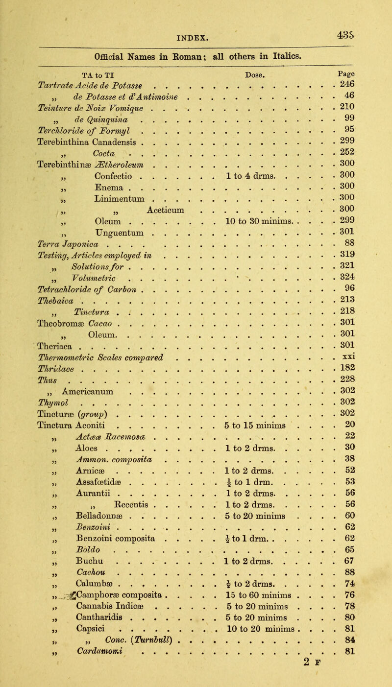 43 S Oflacial Names in Eoman; all others in Italics. TA to TI Dose. Page 246 46 210 QQ 9K9. Qnn ^00 ^nn J, ), ^cGticum • 300 299 301 88 ^1 Q ^9A fTt^X ^ .^1.1 ^J? I, 9,1 ^ 91 $i 301 Qm /TIT 1 • cy 7 . ^ J 1 891 228 302 5 to 15 minims 90 22 A 1 ^ Q& KO A J KQ KR Kd 5 to 20 minims CO CO C7 . 15 to 60 minims . . 76 5 to 20 minims . . . . 7o 5 to 20 minims oU 10 to 20 minims . . Q1 2 F
