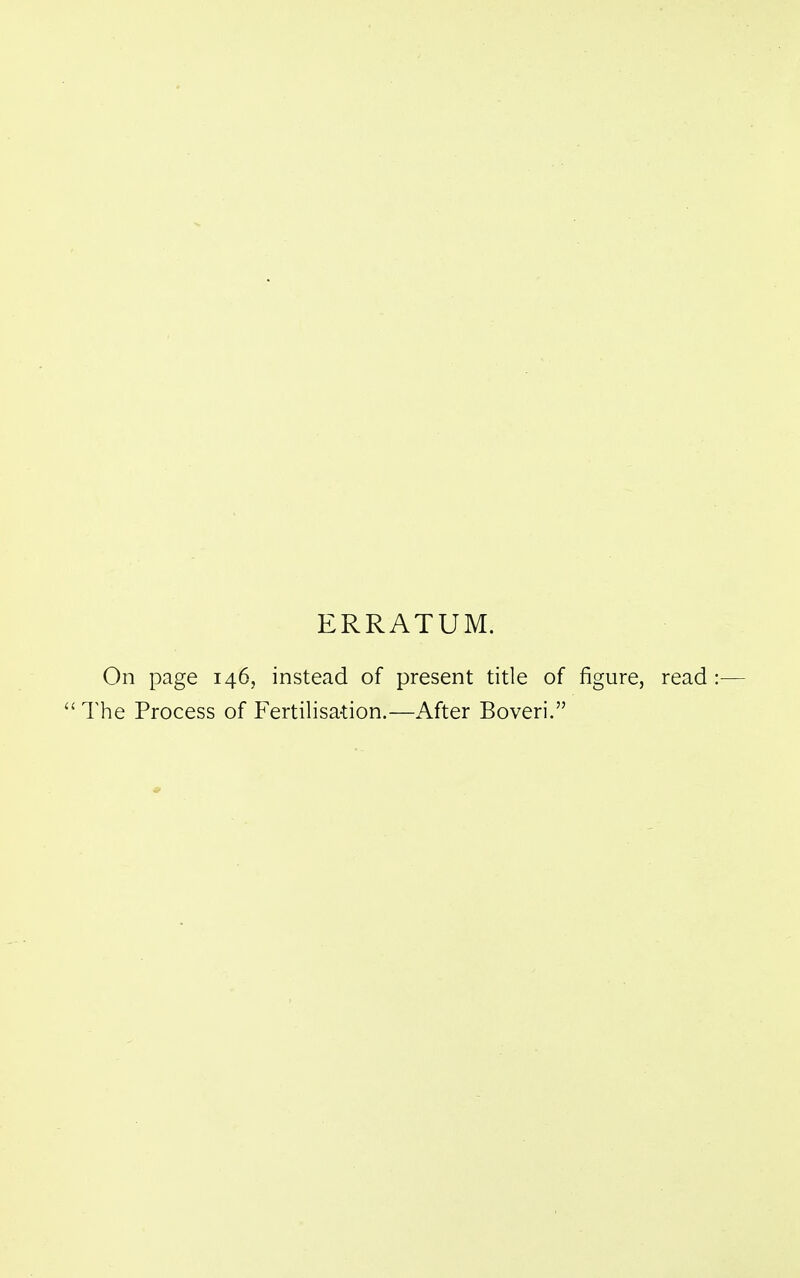 ERRATUM. On page 146, instead of present title of figure, read 'he Process of Fertilisation.—After Boveri.