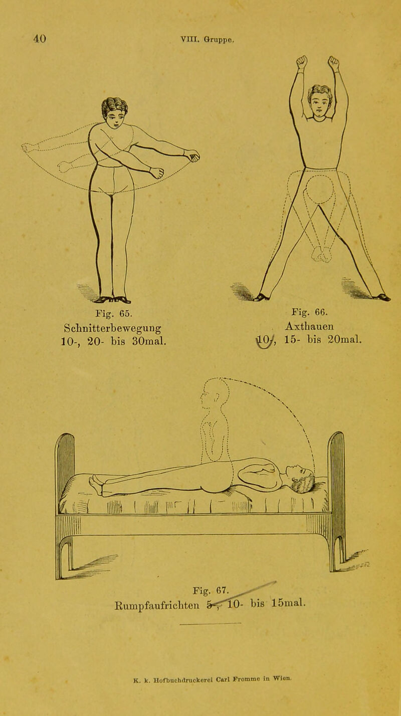 Fig. 65. Sclinitterbewegung 10-, 20- bis 30mal. ^ Fig. 66. Axthauen 15- bis 20mal. K. k. Uofbnchdruckorol Carl Fromme In Wlon.