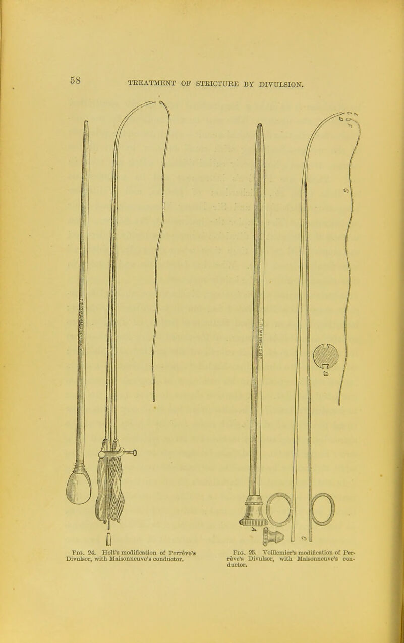 Via. 24, Holt's modification of PcrrJvo'* Fia. 25. Voillcmier's modificntion of Ter- Dlrulsor, with Moisonneuvo's conductor. rftvc'R Divulsor, with Maisonncuvc's con- ductor.