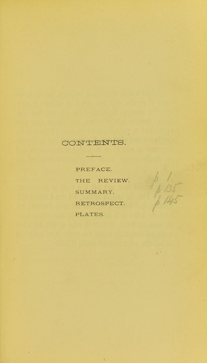 PREFACE. THE REVIEW. SUMMARY. RETROSPECT. PLATES.