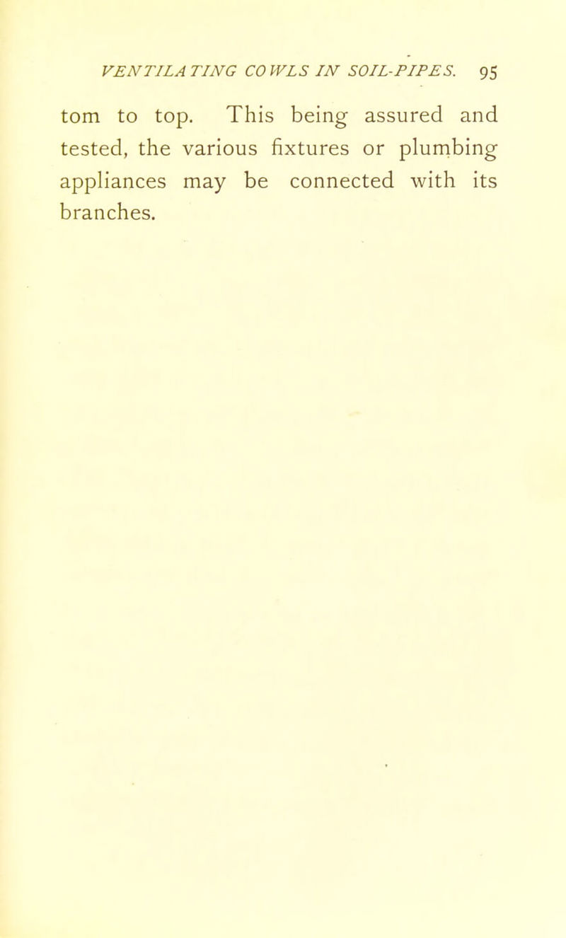 torn to top. This being assured and tested, the various fixtures or plurnbing appliances may be connected with its branches.