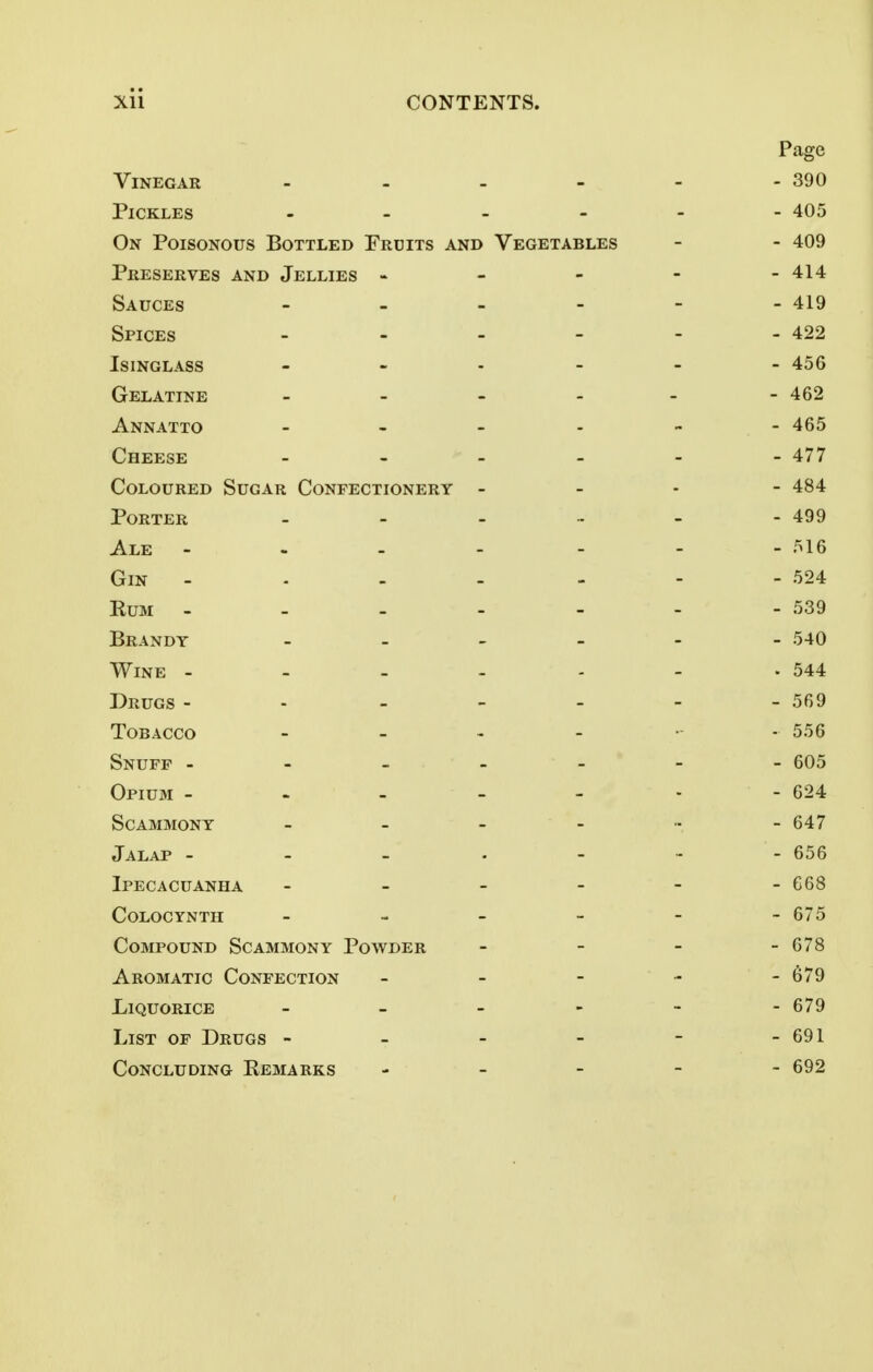 i ago \7't'MP/^ at? _ _ V IW-titjAK - - - — - - 390 Pickles . _ _ - - - 405 On Poisonous Bottled Pruits and Vegetables - 409 Preserves and Jellies ~ - - - - 414 OAUCJiS - _ - - - _ 41^9 R'PTri'irc — - — - 0± H/iiiO _ - ■ - - - 422 iGT'Vrr^T A GC _ ^ . _ » J-OlAUljAOO - « . - - _ 456 VTiliJ-j A1 i rs ill _ - - - - - 462 A XrXT A rprr-iy-k ^ X1.MAAJLJ.U _ « - - ~ - 465 Cheese _ - _ _ - d77 Coloured Sugar Confectionery - - - - 484 J^iJKLhiti _ - _ - - - 499 .Ale - * - - - - _ f^i6 \jri.N - - - - - - 524 _ 539 X>±CAJN1>I - • — — - - 540 TriNE - - - - - Drugs - - _ - - - 569 X.\Ja\\j\j\J - _ - - • - 556 Snuff ------ _ 605 Opiuji - - - - - - 624 A IVTATmCV — . •> >JL^AiVllHOJ> X - — ■ - 647 - 656 T'PTT'P A r*TT A1CTT A _ _ — - — JliUAVyU — — — - _ 668 v^uLoo I m - - _ - - - 675 Compound Scammony Powder - - _ Aromatic Confection - - - - - 679 Liquorice - - 679 List of Drugs - - 691 Concluding Remarks - _ - - - 692 J