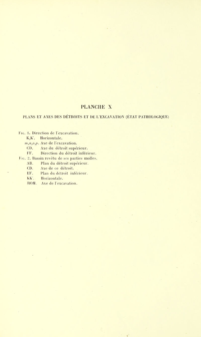 PLANS ET AXES DES DÉTROI TS ET DE L'EXGAVATlOiX (É TAT PATHOLOGIQUE) FiG. i. Direction de l'excavation. K,K'. Horizontale. m,n,o,p. Axe de l'excavation. CD. Axe du détroit supérieui. FF. Direction du détroit inlérieur. FiG. 2. Bassin revêtu de ses parties molles. AB. Plan du détroit supérieur. CD. Axe de ce détroit. EF. Plan du détroit inférieur. KK'. Hoiizonlale. nOM. Axe de l'excavalion.