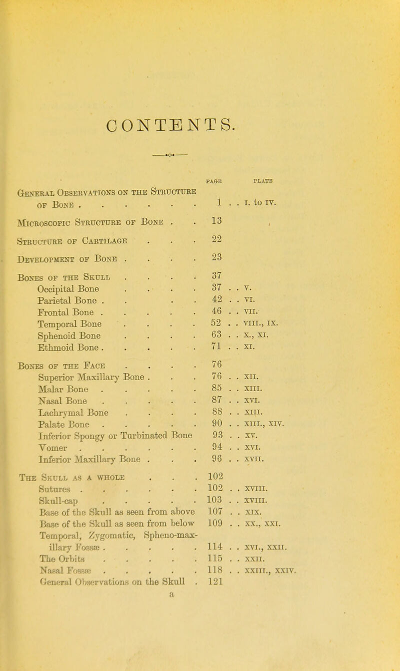 CONTENTS. PAGE PLATE n.f\rpTj VT nB5;ppVATTON<? ON THE StKUCTUEB OF BoKE 1 . I. to IV. Microscopic Structure of Bone . 13 Q'TTJTTn'T'TTD'P CsT!* A PTTT. A fJ'R . • 22 Development of Bone . 23 Bones of the Skull . . . o 1 Occipital Bone . . • 37 . . V. Parietal Bone . . . . 42 . VI. Frontal Bone ..... 46 , . VII. Temporal Bone 52 . . VIII., IX. Sphenoid Bone .... 63 . . X., XI. Ethmoid Bone 71 . . XI. Bones of the Face .... / o CI ' ~\,T 11 _ T> « Superior Maxillary Bone . 1 U . XII. Malar Bone ..... OO . XIII. Nasal Bone ..... 87 . XVI. Lachrymal Bone .... 88 . XIII. Palate Bone ..... 90 . XIII., XIV. Inferior Spongy or Turbinated Bone 93 . . XV. Vomer ...... 94 . XVI. Inferior Maxillary Bone . 96 . XVII. The Skull as a whole 102 Sutures ...... 102 . . XVIII. Skull-cap 103 . XVIII. Base of the Skull as seen from above 107 . . XIX. Base of the Skull as seen from below 109 . . XX., XXI. Temporal, Zygomatic, Spheno-max- illary Fossje ..... 114 , XVI., XXII The Orbits 115 . XXII. Nasal Fossa; ..... 118 . XXIII., XX General Observations on the Skull . 121 a