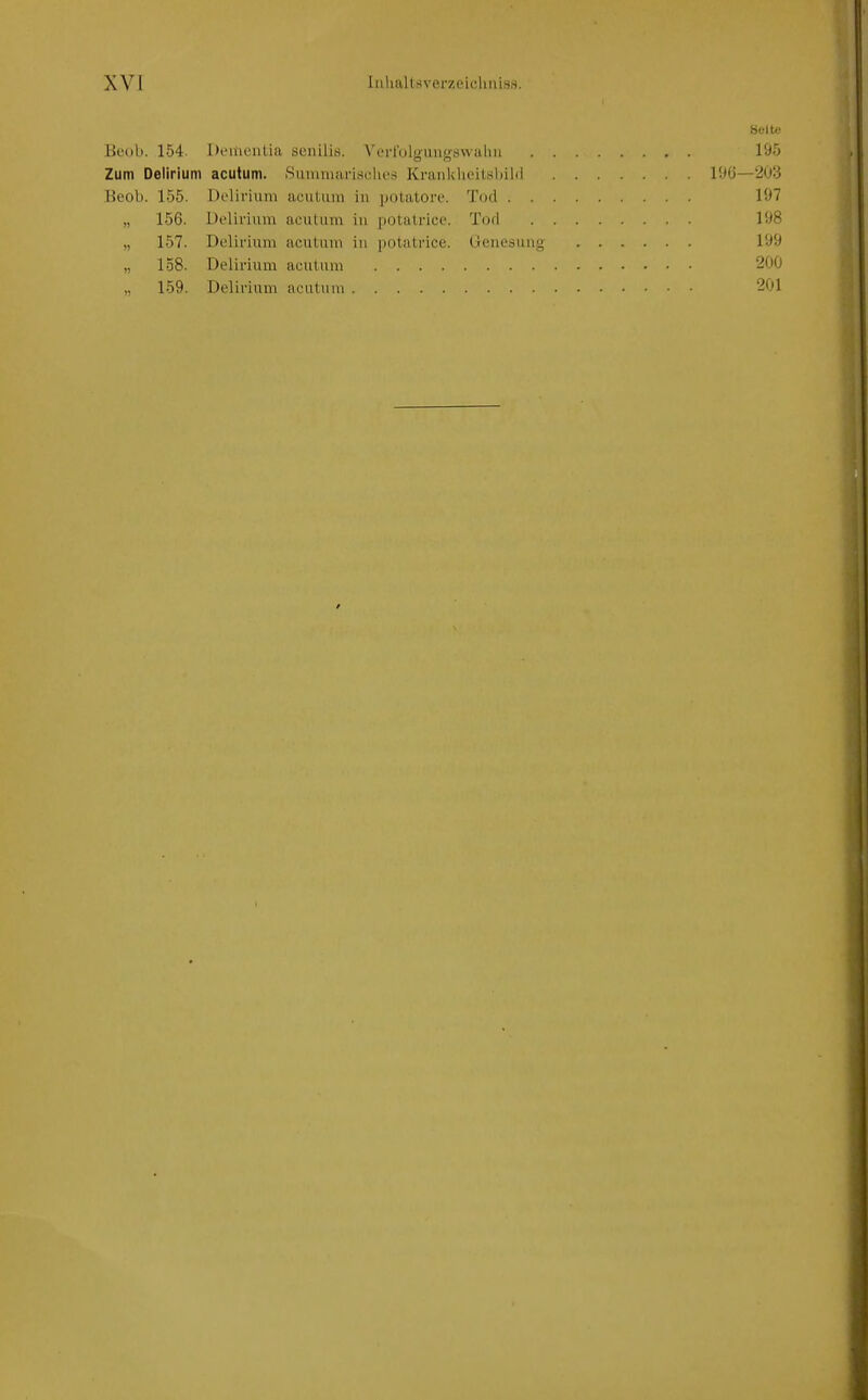 SelU- Ei'oli. 154. Deitiontia senilis. Vcrl'oigiiiigsvvuliii 195 Zum Delirium acutum. Suiumarisclics Kranklicitshilii 190—203 Beob. 155. Delirium acutum in i)Otatoro. Tod 197 „ 156. Delirium acutum in potatrice. Tofl 198 „ 157. Delirium acutum in potatrice. Genesung 199 „ 158. Delirium acutum 200 „ 159. Delirium acutum 201