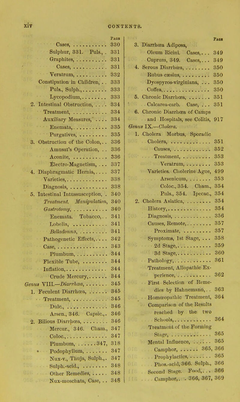Cases, Cases, Auxiliary Measures, . . Amusat's Operation, Electro-Magnetism, 4. Diaphragmatic Hernia,. 5. Intestinal Intussusception, Enemata. Tobacco,. Pathogenetic Effects,. Case, Dulc, Nux-moschata, Case, Paqi Faqi 330 3. Diarrhoea Adiposa, 331 Oleum Ricini. Cases,. . . 349 331 Cuprum, 349. Cases,. .. 349 331 4, Serous Diarrhoea, 350 332 350 333 Dyospyros-virginiana, .. . 350 333 350 333 351 334 Calcarea-carb. Case, . . . 351 334 6. Chronic Diarrhoea of Camps 334 and Hospitals, see Colitis, 917 335 IjtCTlV'S X.A..—• L//iOtvTCtf, 335 336 OD1 336 oOz, 336 OOO 337 Q K O OOO 337 ' Varieties. Cholerine Ague, 338 Q Q 338 vyOioc, out. uiiam.. OO'i 340 Puis., 354. Ipecac, OO't 340 Q /I 340 TT*_A 341 OOD 341 . f 1 _ „ / _ O fC *T 00 1 341 00 1 342 Symptoms, 1st Stage, .. . oofs 343 o c rk 359 344 ooO 344 361 344 Treatment, Allopathic Ex- 344 362 345 First Selecti(m of Reme- 345 dies by Hahnemann,. . 363 345 HomoBopaUiic Treatment, 364 346 Comparison of the Results 346 reached by the two 346 364 347 Treatment of the Forming 347 365 318 365 347 366 347 365 348 Phos.-acid, 366. Sulph., 366 348 Second Stage. Food,. . . 366 348 Camphor,. . 366, 367, 369