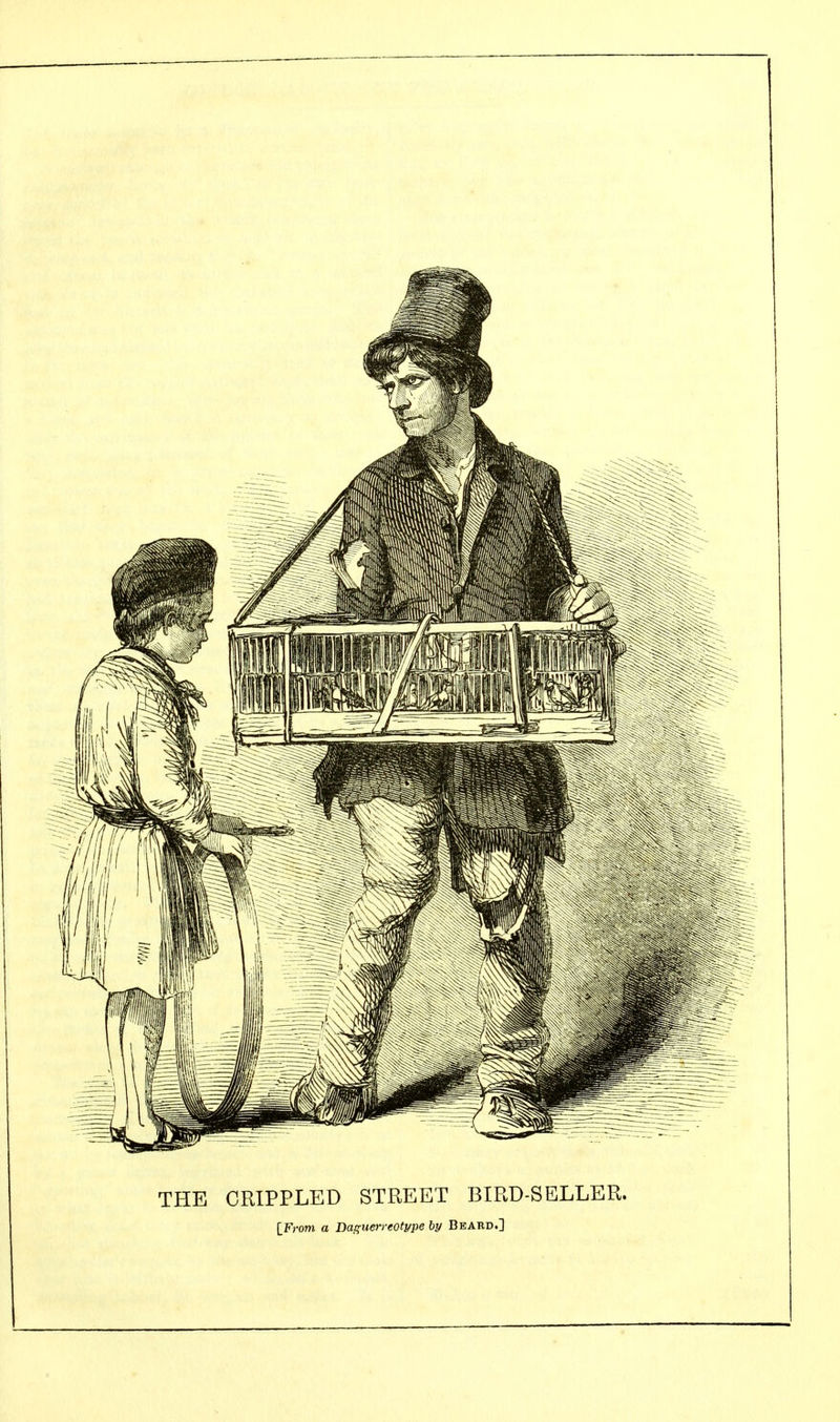 THE CRIPPLED STREET BIRD-SELLER. [From a Daguerreotype by Beard.]