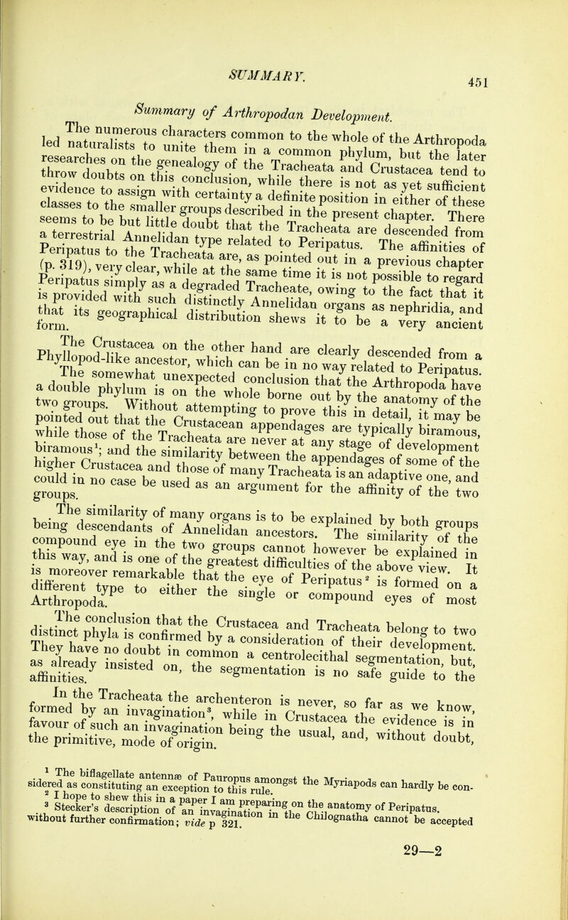 SUMMARY. Summary of Arthropodan Development ^^f ^^e^o^s characters common to the whole of the ArthrnnnH. (p 3lS verv ew Thilf^t T ^ P^^^i«« ^^^Pte^ Arthropoda^ ^''^ °«n>POnd eyes of most distSt Xht? the Crustacea and Traoheata belong to two affinities ' segmentation is no safe guide to the In the Traoheata the archenteron is never so for n= i '^'-^ withouTd^ubt: siderej?eitarn;°*^r^^^^^^^^^^ ^^^pods can ha^dl, be eon- ' without further oonflimation; vid^l 321 Chilognatha cannot be accepted 29—2