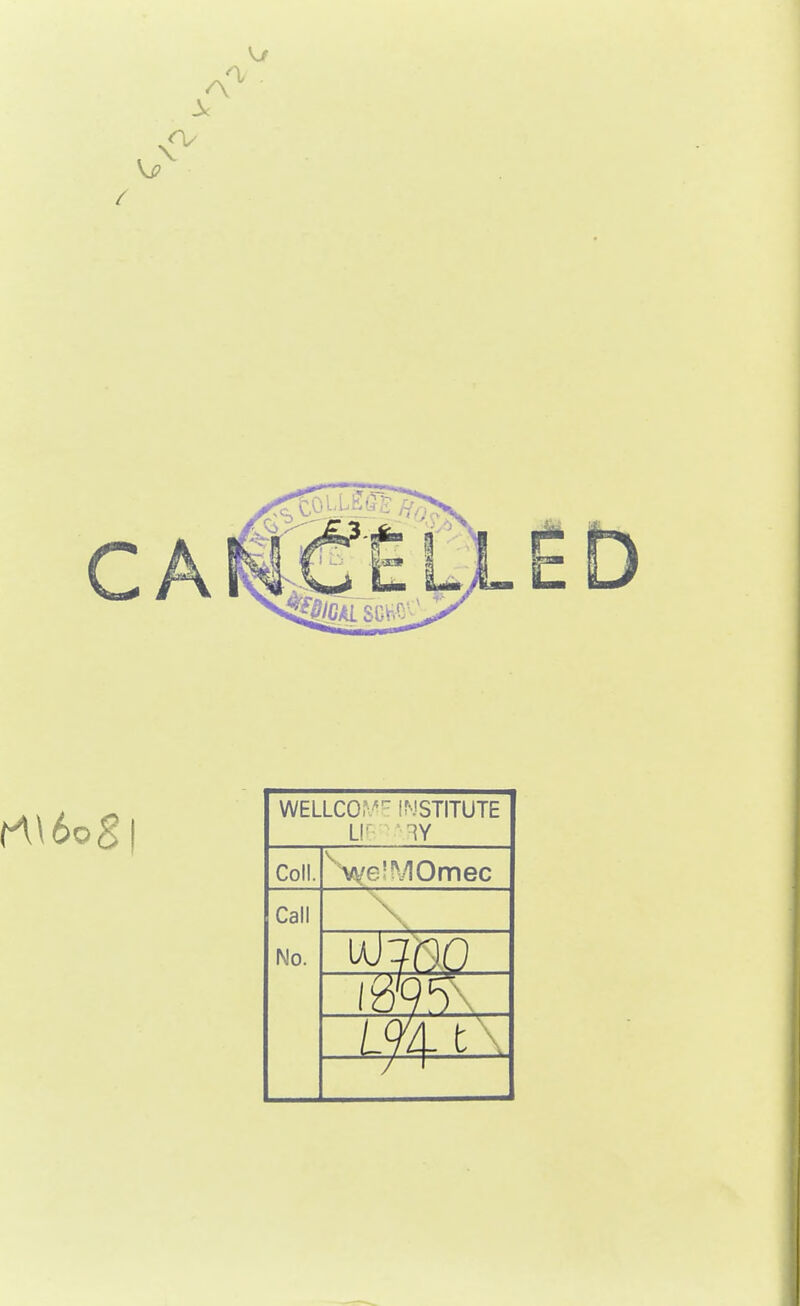 WELLCOl' INSTITUTE Coll. Call No.