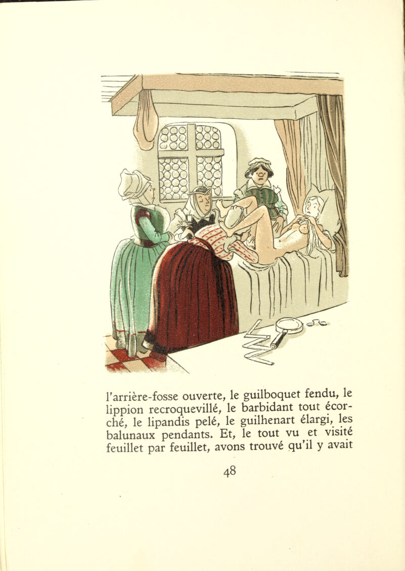 l'arrière-fosse ouverte, le guilboquet fendu, le lippion recroquevillé, le barbidant tout écor- ché, le lipandis pelé, le guilhenart élargi, les balunaux pendants. Et, le tout vu et visité feuillet par feuillet, avons trouvé qu'il y avait