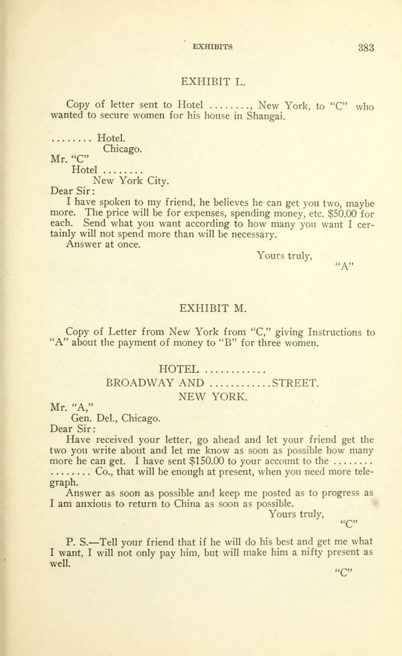 EXHIBIT I. Copy of card used by physician who examines inmates of houses of prostitution. Chicago, 111., 19,.. This is to certify that I have examined this day. M , and found free from infectious and contagious diseases. M. D. Office.