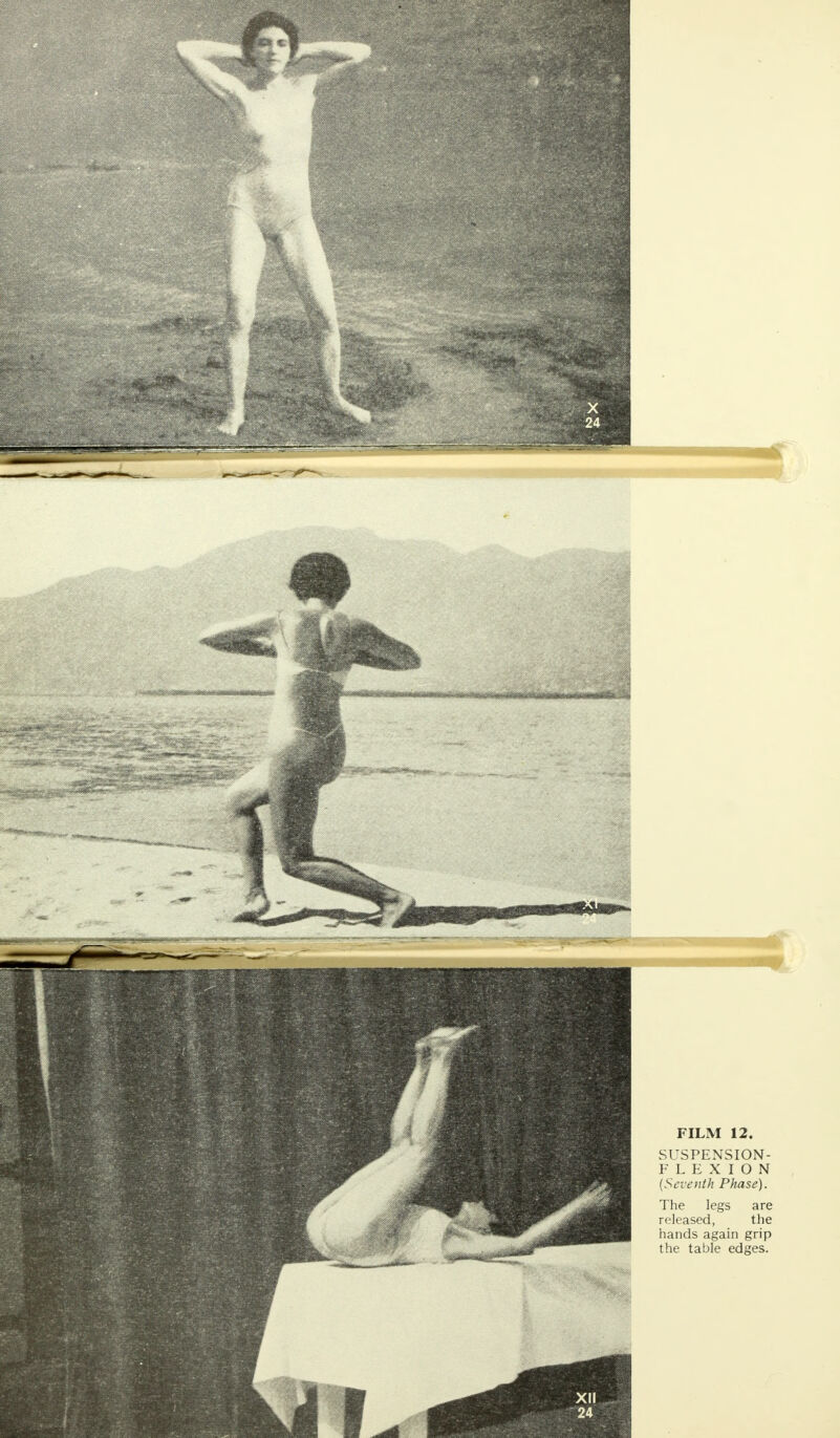 SUSPENSION- FLEXION (Seventh Phase). The legs are released, the hands again grip the table edges.