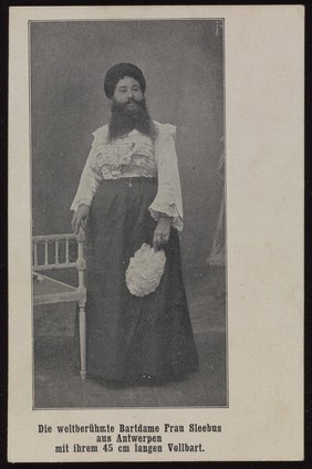 Julianne Sleebus, a woman with a large beard. Process print, 190-.