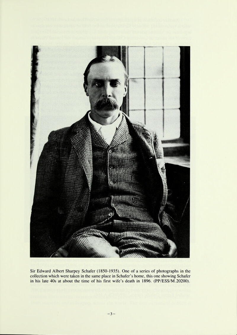 Sir Edward Albert Sharpey Schafer (1850-1935). One of a series of photographs in the collection which were taken in the same place in Schafer's home, this one showing Schafer in his late 40s at about the time of his first wife's death in 1896. (PP/ESS/M.20200). -3-