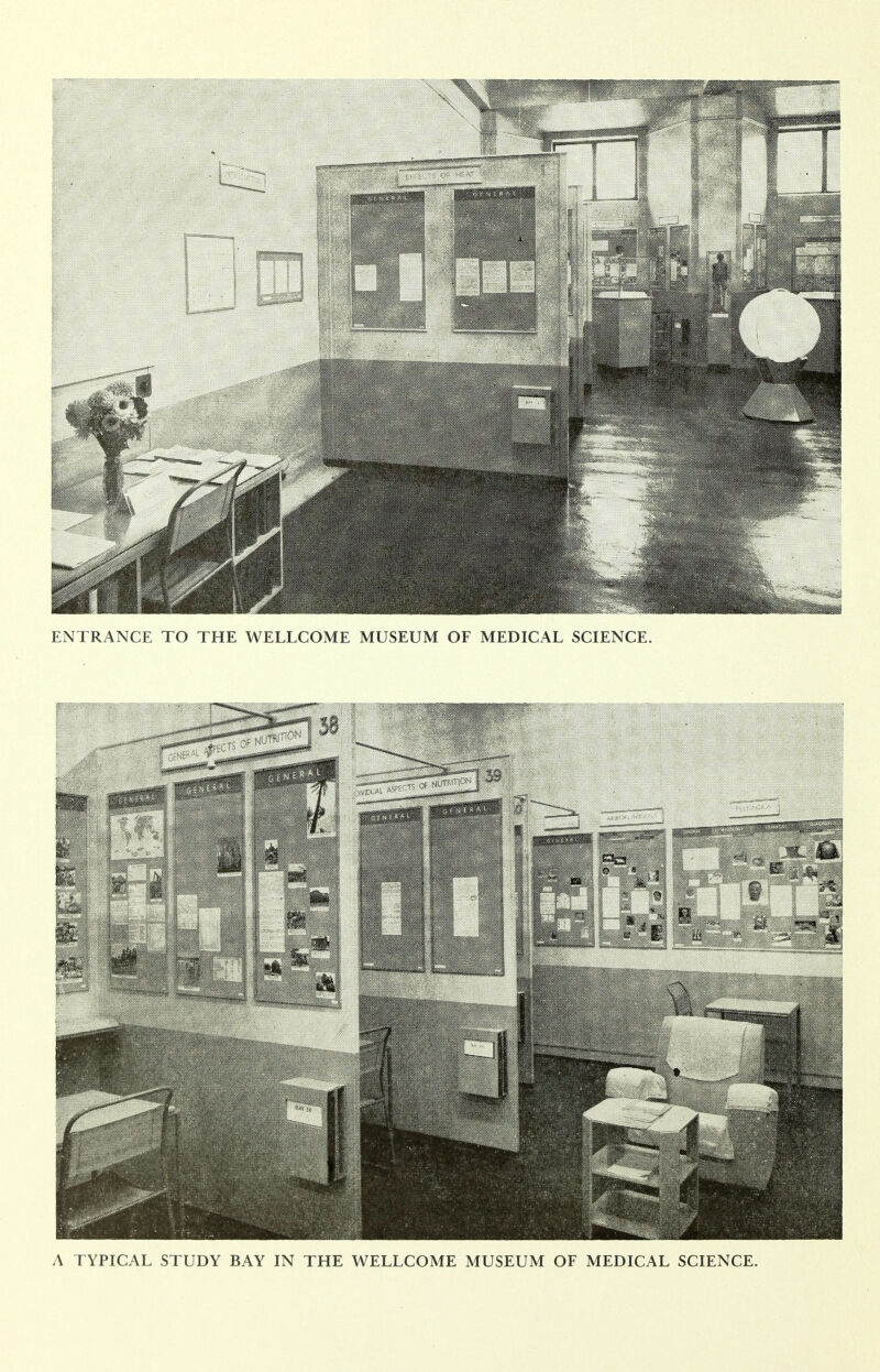 ENTRANCE TO THE WELLCOME MUSEUM OF MEDICAL SCIENCE. A TYPICAL STUDY BAY IN THE WELLCOME MUSEUM OF MEDICAL SCIENCE.