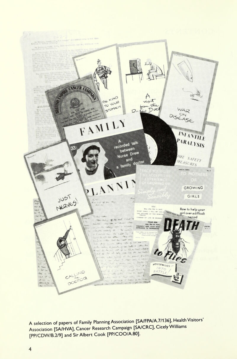 A selection of papers of Family Planning Association [SA/FPA/A.7/136], Health Visitors' Association [SA/HVA], Cancer Research Campaign [SA/CRC], Cicely Williams [PP/CDW/B.2/9] and Sir Albert Cook [PP/COO/A.80].