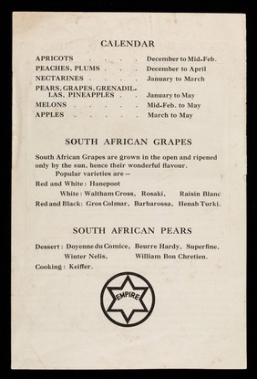 South African fruit : Summer fruits for Winter health / South African Deciduous Fruit Advertising Committee.