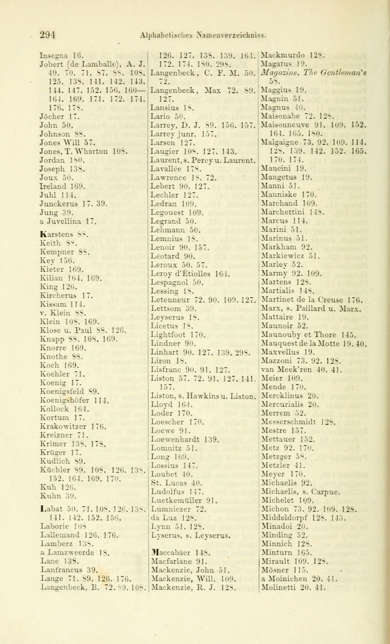 Insegna 16. Jobert (de Lamballe), A. J. 40. 70. 71. 87. 88. 108. 125. 13S. 141. 142. 143. 144. 147. 152. 156. 160— 164. 169. 171. 172. 174. 176. 178. Jocher 17. John 50. Johnson 88. Jones Will 57. Jones, T. Wharton LOS. Jordan 180. Joseph 13>. Joux 50. Ireland 169. Juhl 114. Junckerus 1 7. 39. Jung 39. a Juvellina 17. Karstens 88. Keith 8Q. Kempner 88. Key 156. Kieter 169. Kilian 164. 169. King 126. Kircherus 17. Kissam 114. v. Klein 88. Klein 108. 169. Klose u. Paul 88. 126. Knapp 88. 10^. 169. Knorre 169. Knothe 88. Koch 169. Koehler 71. Koenig 17. Koenigsfeld 89. Koenigshöfer HJ. Kollock 164. Kortum 17. Krakowitzer 176. Kreizner 71. Krimer 13^. j>. Krüger 17. Kudlich 89. Küchler S9. 108. 12<„ 138. 152. 164. 169. 17. Kuh 126. Kuhn 39. Labat 50. 71. 108. 126. 138. 141. 142. 152. 156. Laborie- 10S Lallemand 126. 1 7ti. Lamberz 138. a Lamzweerde 18. Lane 139. Lanfraneus 39. Lange 71. S9. 126. 17t,. Langenbeck. B. 72. 126. 127. L3S. 139. 161. Mackmurdo 12-. 172. 174. 180. >98. Magatus 19. Langenbeck, C. -■) F. M. 50. Magazine, The Gentleman'» Langenbeck, Max 72. S9. Maggius 19. 127. Magnin 51. Lansius 1^. Magnu- 1 . Lario 50, Maisonabe 72. 12v. Larrey, D. J. 89. 156. 157. Maisonneuve 'Ji. 109. 152. Larrey junr, 157. 164. 165. 180- Larsen 127. Malgaigne 73. 92. 109. 114. Laugier 108. 127 143. 128. 139. 142. 152. 165. Laurent, s. Percy u. Laurent. 17o. 174. Lavallee 17-*. Mancini 19. Lawrence 1>. 72. Mangetus 11'. Lebert 90. 127. Manni 51. Lechler 127. Manniske 170. Ledran lnü. Marchand 109. Legouest 109. Marchettini 14>. Legrand 50. Marcus 114. Lehmann 5ü. Marini 51. Lemnius l. Marinus 51. Lenoir 90. 157. Markham 92. Leotard 90. Markiewicz 51. Leroux 50. 57. Marley 52. Leroy d'Etiolles 16 i. Manny 92. 109. Lespagnol 50. Martens 128. Lessing In Martialis 14S. Letenneur 72. 90 . 109.127. Martinet de la Creuse 176. Lettsom 39. Marx, s. Paillard u. Marx. Leyserus ls. Mattaire 19. Licetus 18. Maunoir 52. Lightfoot 170. Maunouby et Thore 145. Lindner 90. Mauquest de la Motte 19.40. Linhart 90. 127. 139. 298. Maxvellus 19. Liron 1^. Mazzoni 73. 92. 12*. Lisfranc 90. 91. 1 27. van Meek'ren 40. 4). Liston 57. 72. 'Jl 127. 141. Meier !'.>. 157. Mende 170. Liston, s. Hawkin iu. Liston. Mercklinus 20. Lloyd 164. Mercurialis 20. Loder 170. Merrern 52. Loescher 170. Messerschmidt 12v. Loewe 91. Mestre 157. Loewenhardt 139 Mettauer 152. Lomnitz 51. Metz 92. 17':. Long 109. Metzger 58. Lossius 147. Metzler 41. Loubet 4o. Meyer 17. St. Lucas 4o. Michaelis 92. Ludolfus 14 7. Michaelis, s. Carpue. Luetkemüller 91. Michelet lo'J. Lumniczer 72. Michon 73. 92. 109. 128. da Luz 12». Middeldorpf 12^. 143. Lynn 51. 128. Minadoi '1 . Lyserus, s. Leyserus. Mindins 52. Minnich 128. Maccabäer 148. Min turn 165. Macfarlane 91. Mirault 109. 12s Mackenzie, John 51. Mösner 115. Mackenzie, Will. 109. a Moinichen 20. 41. Mackenzie, R. J. 12s. Molinetti 20. 41.