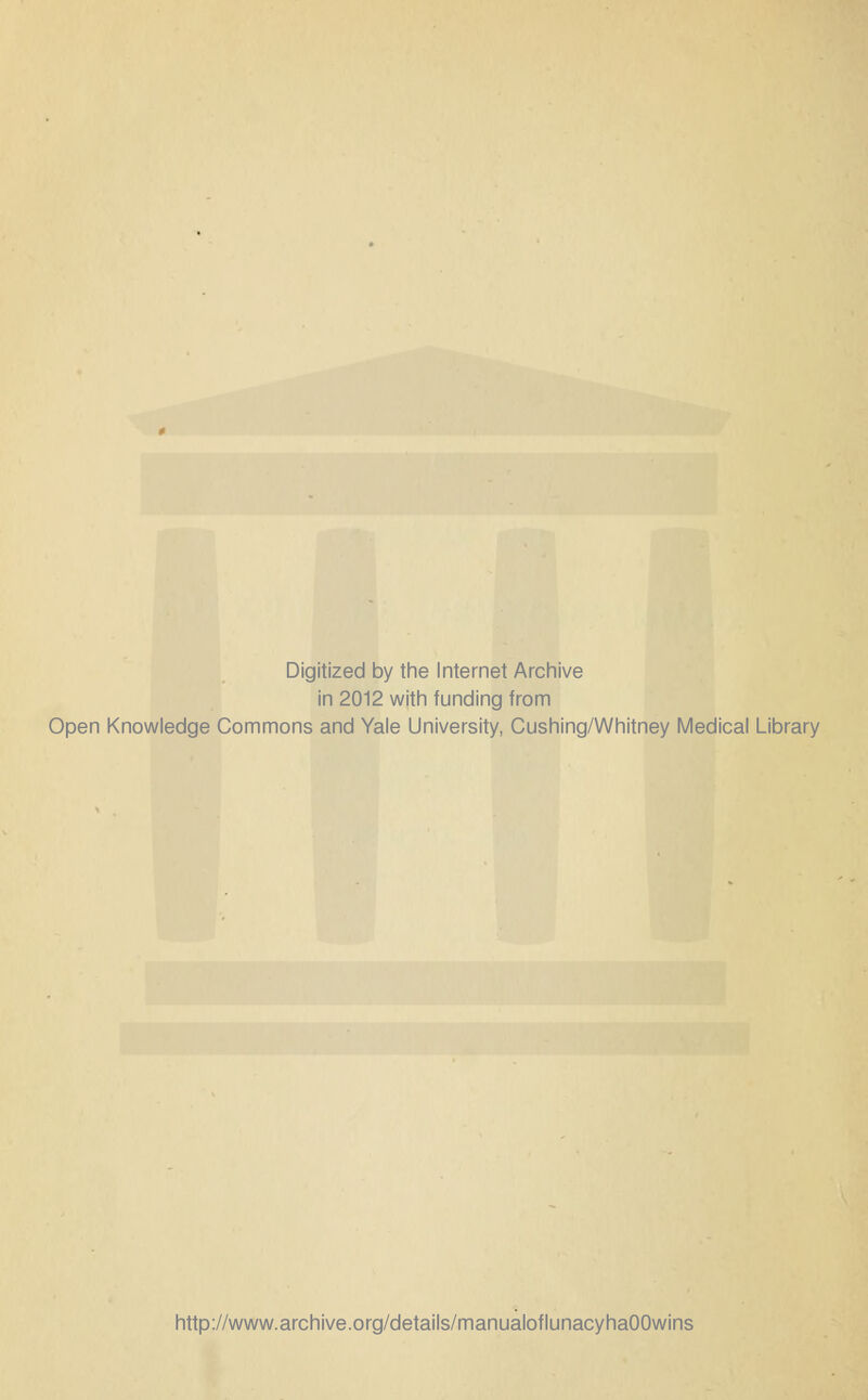 Digitized by the Internet Archive in 2012 with funding from Open Knowledge Commons and Yale University, Cushing/Whitney Medical Library http://www.archive.org/details/manualoflunacyhaOOwins