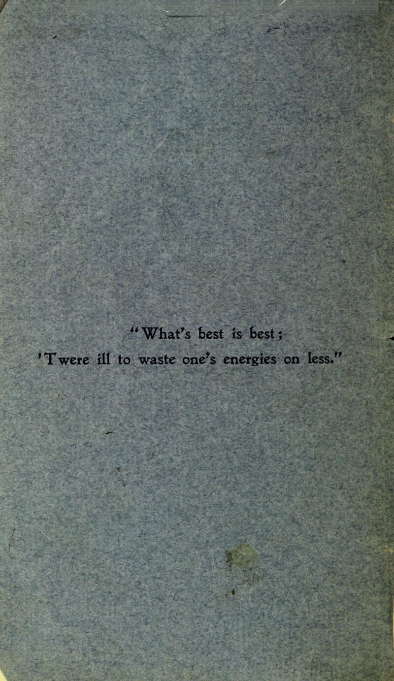 What's test is best; 'Twere ill to waste one's energies on less.