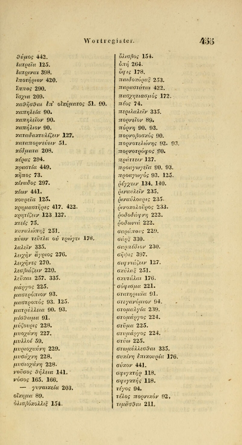 Wo l ticcis ter. Ovfiog 442. iccTQtTcc 125. iainivai 398. inotiqQiov 420. ünnog 290. loyja 209. y.ccOijG&cu In olzrjpctiog 51. 90. y.u7ii]Xeia 90. Y.an)]Kilov 90. xanijhov 90. v.aTttdaxivM&iv 127. y.caaTTOQvsiJtiv 51. x&ft&ta 208. v.£Qug 294. y.nciOiia 449. y.tjnos 73. y.ipudog 297. *tW 441. y.ovQtia 125. XQil[ic<GTiJQ(s 417. 422. XQijTiCstv 123 127. *7£t£ 75. y.uvc<).u>Ti)}'£ 25.1. y.vtiV t6vt).k ov iQtoyei 178. ;.«Aa> 335. leixn^ ayQiog 276. leiXnveg 270. tedßiä&iv 220. Xeiiy.cu 257. 335. fiuQyog 225. [J.UOTQÖ7110V 93. [.laGTQOTiog 93. 125. (.tuTQv).leut 90. 93. li(odo\ua 91. {iv'QovQig 228. f.ivo//<vi] 227. fxvD.oC 59. fxvQioyavvi] 229. livGi'c/vr\ 228. (.wcioyävi] 228. roticro? ürjleia 141. röoos 165. 166. — yvwiy.tia 203. ol'y.)]fia 89. ö/.tGßCzoM.t'i; 154. ohaßog 154. OTJ»/ 264. oyis 178. neuäoytoQttt; 253. nanaGicaut 422. nciOyrjTiao/iög 172. 7TJO? 74. nsqiluliTv 335. noQviiop 89. 7TOJW; 90. 93. noQvoßoay.ög 90. TZOQVOTEXlXIVTjg 92. 93. TlOQVOTQÖlf'Og 90. TZQcartiv 127. nnoccycoysTcc 90. 93. Tinoctycoyog 93. 125. (>iyzeiv 134. 140. qivavXuv 235. QivavXovQig 235. (nvoy.oXovQog 233. (tododcapvi] 222. Qodiovtä 222. aaganovg 229. ffa^ 330. Gccontdiop 230. arjxjjtg 397. aufviä'Ctiv 127. Gy.vlu'i 251. Gxviäkai 176.  dotpidfitt 221. GT<%T7]QiaTa 91. Gnyavöutoi' 94. GioueJ.yüi 239. GTOficinyog 224. Givfia 225. GTviucoyog 224. Ctüw 225. GTOiuvXXeGOca 335. Gv/.Cvr] imy.Qvouc 176. Gvy.ov 441. G(piyy.T)]Q 118. G<ftyy.Ti']g 118. T^y°ff 94. TfAo? Ttonyiy.üf 92, TtfxSa&ai 211,