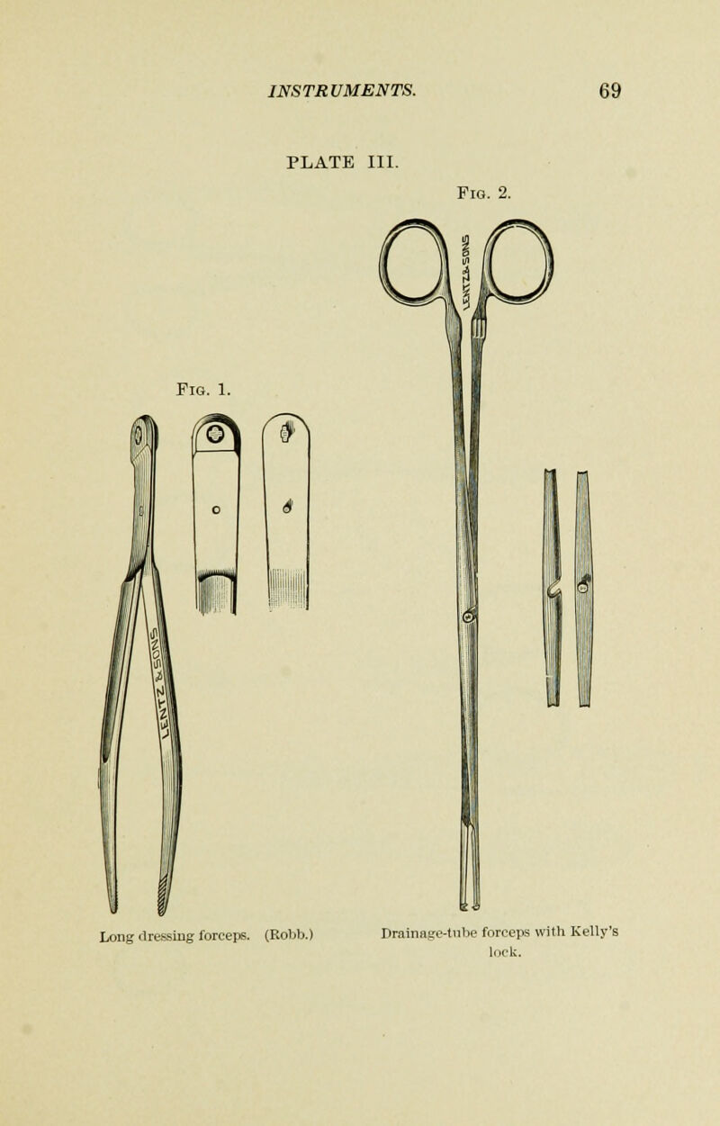 PLATE III. Fig. 2. I Long dressing forceps. (Eobb.) Drainage-tube forceps with Kelly's lock.