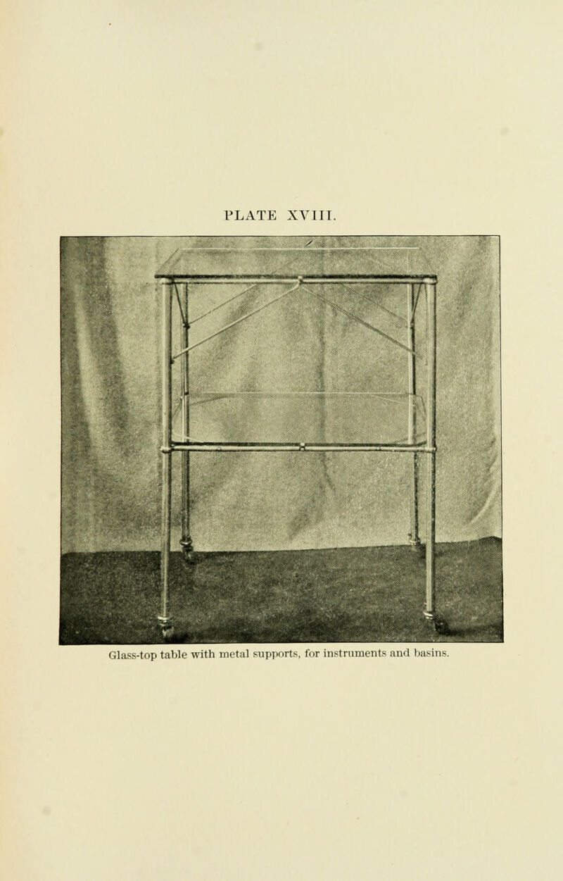 / 4 f ' 1 ■ .1 ■' T-* > 'J ■*——- .— -yr-^ i y, ' ^npR * ■ Glass-top table with metal supports, for instruments and basins.