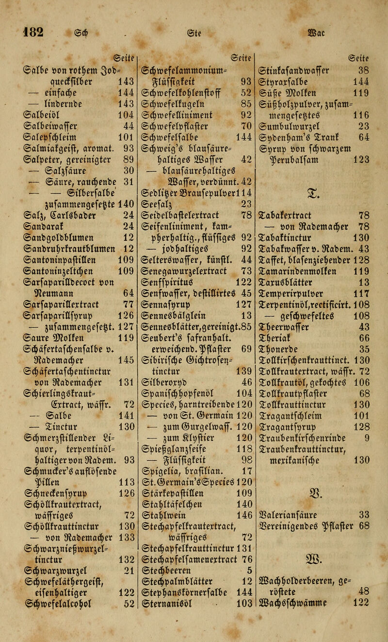 ©ette ©atbe *>on rotljem 3ob= quecfftfber 143 — eittfad;e 144 — finbernbe 143 ©atbeiot 104 ©atbeitt>affer 44 ©atepfdjfeim 101 ©afmiafgeift, aromat. 93 ©afpeter, gereittigter 89 — ©afjfdure 30 — ©dure, rauct;ettbe 31 — — ©ifberfatbe' jufammengefefcte 140 @af&, SarfSbabet 24 ©anbaraf 24 ©anbgolbbfumen 12 ©anbrutjrfratttbtttmen 12 ©antonittpaftittett 109 ©antottt'n$ett(f;ett 109 ©arfaparittbecoct »on 9teumann 64 ©arfaparittertract 77 ©arfa»arittf»rup 126 — jufammengefe^t. 127 ©aure 3floffen 119 ©djdfertafdjenfafbe »♦ ^abemadjer 145 @cfy df ertaf d) entin ctur oott SRabetnadjer 131 ©ct)ierfittggfrattt= (Sytract, wdffr. 72 — ©atbe 141 — £ittctur 130 ©djmerjftiffettber £i= quor, terpentittof= Ijattigert>ott9ftabem. 93 ©cfjmucf er'g auftofenbe ^iftett 113 ©djnecfenforu)) 126 ©cI;otffratttertract, tt>dffrigeS 72 ©cfjottfrauttittctttr 130 — »on 9Jabemad)er 133 ©djtt>ar$nie£tt>ttr$et= tinctur 132 ©d)tt>arjtt>ur$el 21 ©cfjtr-efeldtfjergeift, eifenfjattiger 122 ©djtoefetafcofof 52 ©ette ©cf)tt>efefammottium= fttitfftgfeit 93 ©djrcefeffofjfettftoff 52 ©d;tt>efeffttgeftt 85 ©djroefeffittimettt 92 ©d)tt>efefpftafter 70 ©cfyttjefelfafbe 144 ©cf;tt>eig'g bfattfdure= fjaftigeg Saffer 42 — bfaufdurefjaltigeS Saffer, serbitnnt. 42 ©ebfi^er 23raufe»ttfoerl 14 ©eefafj 23 ©eibefbaflefeytract 78 ©eifentittiment, fam= pfjerf)altig.,pfftge$ 92 — jobfjattigeS 92 ©elter$tt>affer, fitttftt. 44 ©ettegattmrjeteytract 73 ©ettffj>irittt$ 122 ©ettfwaffer, bejtiffirteS 45 ©ettttaforup 127 ©enttegbdlgteitt 13 ©etttte0bfdtter,gereittia,t.85 ©eubert^ fafran^att. erttmdjenb.^Sflafter 69 ©ibirifdje ©ict}trofett= tinctur 139 ©itberorob 46 ©pattifdjfjopfettol 104 ©pecieg, fjartttreibenbe 120 — oott@t. ©ermaitt 120 — jum ©urgefwaff. 120 — jtttnHfyfKer 120 ©ptefgfanjfeife 118 — gtufftgfeit 98 ©pigetia, brafttiatt. 17 ©t.®ermain'S@pecte$ 120 ©tdrfepafHffen 109 ©tafjttdfefdjett 140 ©taftftoeitt 146 ©tedjapfetfrautertract, todffrigeS 72 ©tedjapfeffrauttittctur 131 ©tecfjapfetfameuertract 76 ©tedjbeeren 5 ©ted;pafmbfdtter 12 ©tepfjattSfbrnerfatbe 144 ©tetnaniS&l 103 ©ette ©tinfafattbroaffer 38 ©torarfatbe 144 ©fif e 9D?offen 119 ©itpotjputoer, jufam= mettgefetjteS 116 @umbuttt>ur$et 23 ©^bettfjam^ £ranf 64 ©^rttp r>on fc^tttarjem ^Jerubatfam 123 £♦ Stabafeytract 78 — »on Sftabemadjer 78 Sabaftinctur 130 £abaftt>affer».9iabem. 43 £affet,blafen$iefjenber 128 £amarittbenmoff en 119 £aruSbfdtter 13 £empertrpul»er 117 £erpetttinot,rectiftctrt. 108 — gefdjwefetteS 108 £tjeertt>affer 43 Sbetiaf 66 ^fonerbe 35 £ottfirfd)enfrauttittct. 130 £oftfrautertract, mdffr. 72 £oftfrautof, gefodjtes? 106 £oftfrautpftafler 68 £offfrattttittctttr 130 Stragatttfcfjfetm 101 £ragantf»rup 128 £raubenfirf(f>ettrittbe 9 £rattbenfrattttiitctur, merifanifdje 130 SSaferianfdure 33 SSereinigenbe^ ^ftafler 68 2Bact)f;otberbeerett, ge= roftete 48 35a$*f$»amntt 122