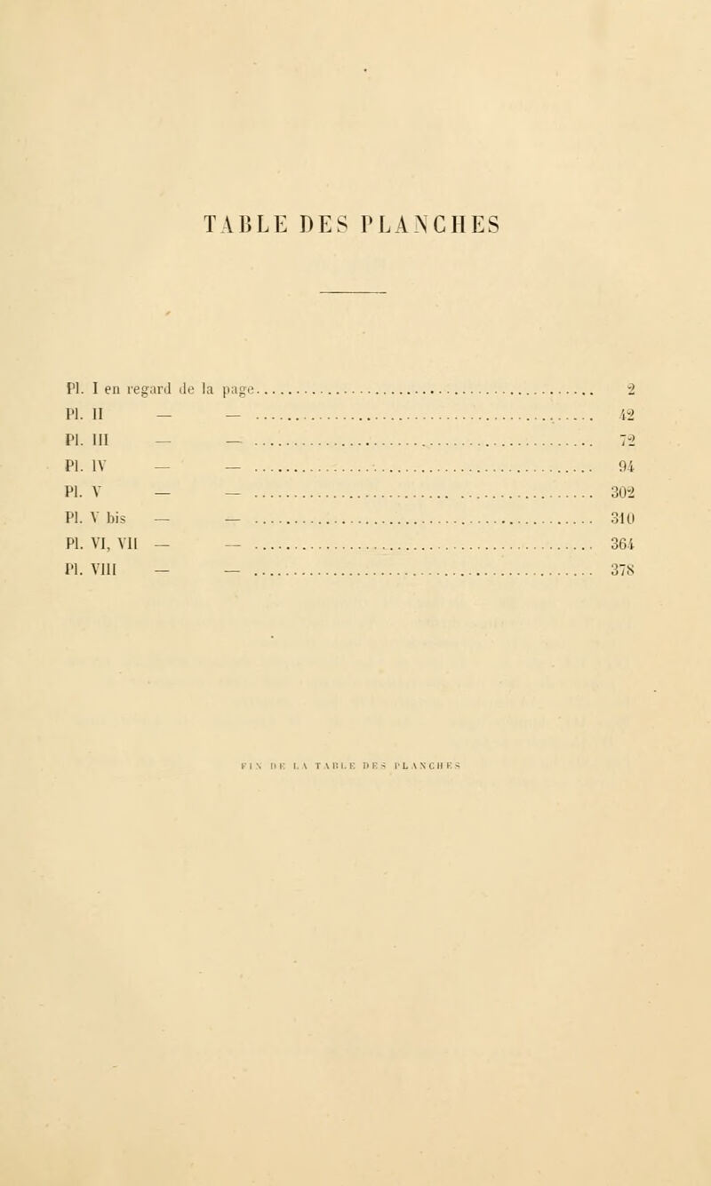 TABLE DES PLANCHES PI. I en regard delà page i PI. II — — , 12 PI. III — — 72 PI. IV — 94 PI. V — — 302 PI. V bis — — 310 PI. VI, VII — — 36i PI. VIII - — 37S i \i;i.i. i» i - IL'