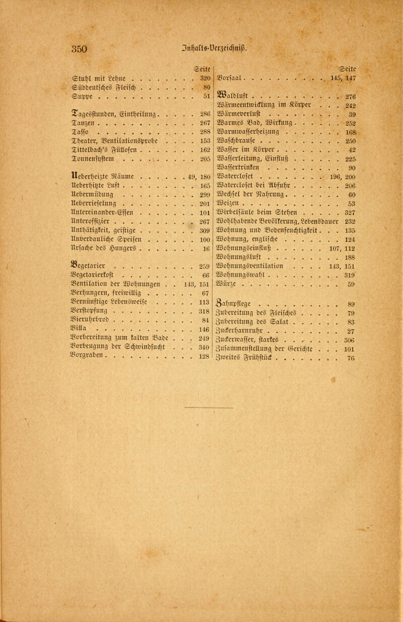 Seite ©ruf;* mit Seilte 320 ©übteutfcfjeS ftteifd) . 80 ©uppe ............ 51 £age<j<ftunben, (Sint^eiürng 286 Sanken 267 2affo 288 Sfyeater, VentifationSprobe .... 153 £ittelbad)'§ pttofen 162 Üonuenftjftem 205 Ueberl)etjte SRäume ...... 49, 180 UeberbJ^te Suft ......... 165 Uebermübitng 299 lleberriefelung . 201 Hutereinanber=effen ....... 101 Hnteroffijter 267 llntfjätigfeit, geiftige 309 Unberbaulidje ©Reifen ...... 100 Urfadje be§ $m$et§ ....... 16 Vegetarier 259 Vegetarierfoft ......... 66 Ventilation ber SBofjnungen . . 143, 101 Verhungern, freiwillig ...... 67 Vernünftige Sebenämeife 113 Verftopfung 318 Vieruljrbrob 84 XiUa l46 Vorbereitung jum falten 23abe ... 249 Vorbeugung ber ©dfjhnnbfuajt ... 340 Vorgraben ........... 128 ©eite Vorfaal 145, 147 293atbluft 276 SDBcirtneentroicflung im Äörper ... 242 SBürmeeerhift . 39 ÜBarmeS ©ab, 2ßirfung 252 SQJarmmafferfjeijung ........ 16& SBafdjbraufe 250 äBaffer im lörper 42 SBafferteitung, EUtfiufj .225 SßaffertrinJen 90 SBaterdofet . 196, 200 ÜSatercIofet bei 2t6fur)r ...... 206 2Bect)feI ber 9?afjrung. 60 SBeijeu 53 asirbelfäule beim ©tefjen 327 S5Jo^If)abenbe ©eoölferung, Seben§bauer 232 2Bof;uung unb J8obenfeud)tigfeit... 135 Sßofmung, englifcfje 124 SöotjnungSeinfluf; 107, 112 2Bot)nung§tuft 188 SBob.nungäbeutilation .... 143, 151 2Bof)nuug§niafil ......... 319 2Bürje 59 ^aTinpflege 89 Zubereitung be3 gteifcfjeS 79 Zubereitung be§ ©atat 83 3ucferfjarnruljr ......... 27 3ucfer>raf|er, ftarfeS 306 3ufaihmenfteßung ber ©eridjte ... 101 3>oeite§ grüfjftücf ........ 76