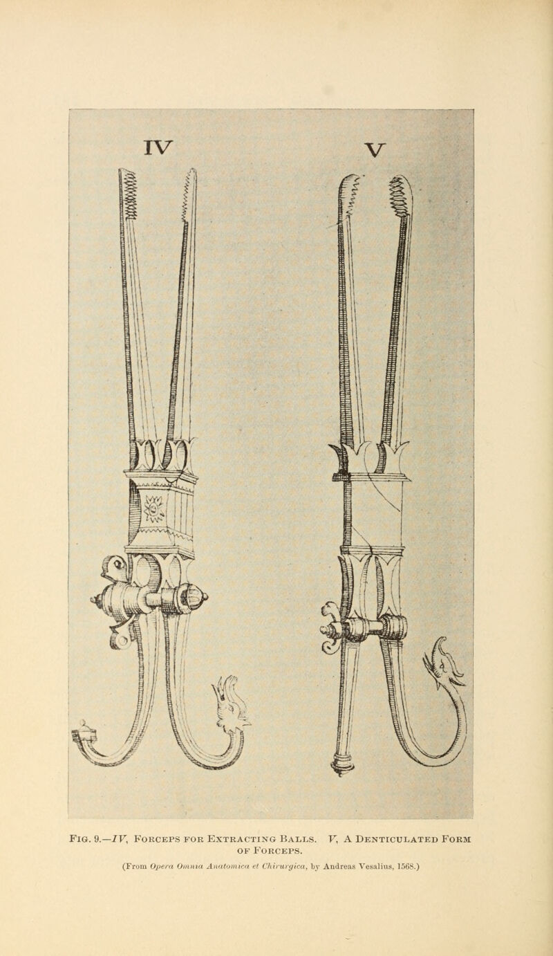 of Forceps. (From Opera Omnia Anatomica et Chirurgica, by Andrews Vesalius, 1568.)