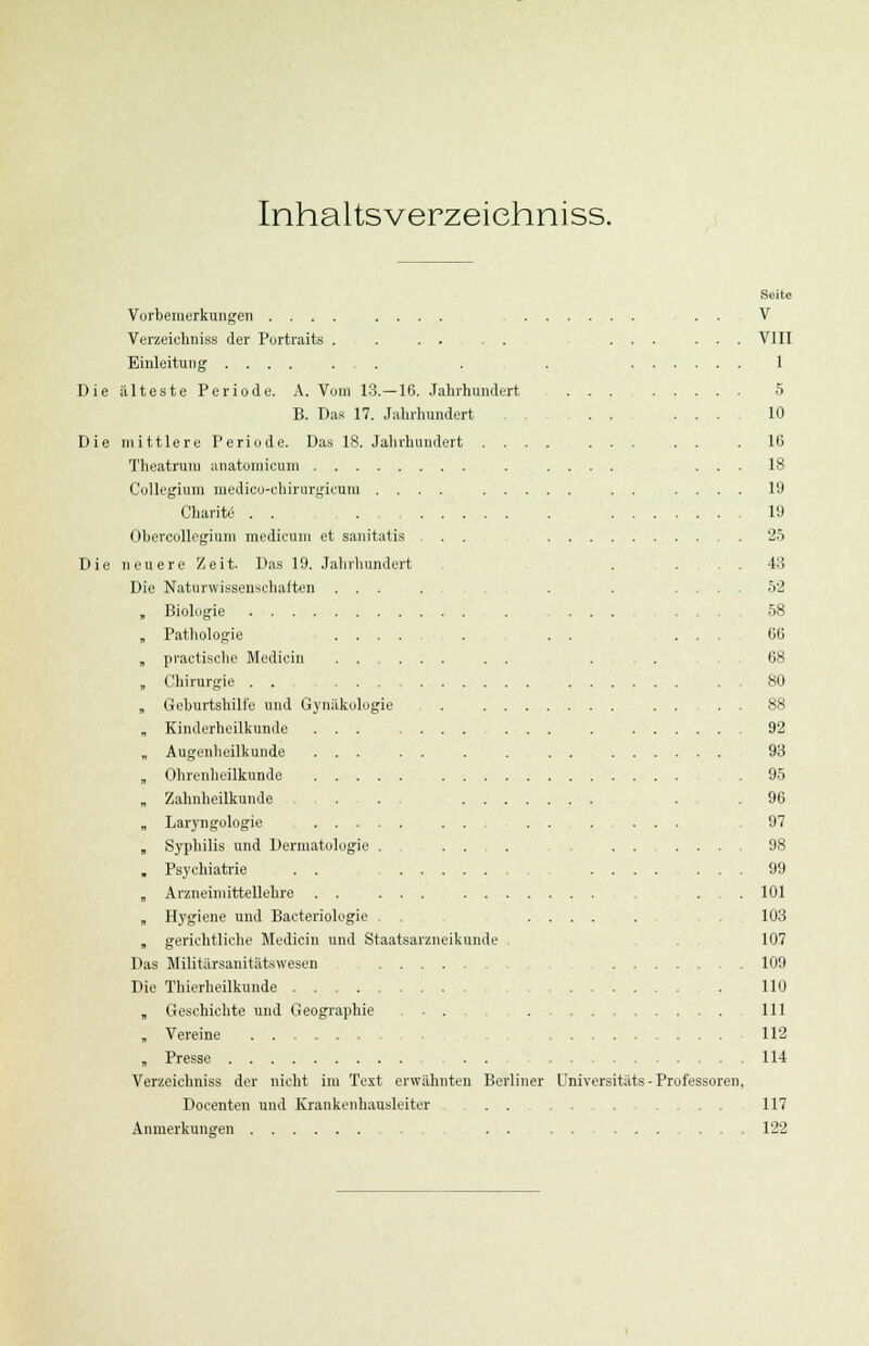 Inhaltsverzeiehniss. Seite Vorbemerkungen .... .... . . V Verzeichniss der Portraits .... . ...... VIII Einleitung .... . . . . 1 Die älteste Periode. A. Vom 13.—16. Jahrhundert ... 5 B. Das 17. Jahrhundert . . ... 10 Die mittlere Periode. Das 18. Jahrhundert .... ... . . .16 Theatrum anatomicum . .... ... 18 Collegium medico-chimrgicura .... . . .... 19 Charite . . , . 19 Obercollcgium medicuni et sanitatis . . 25 Die neuere Zeit. Das 19. Jahrhundert . ... 43 Die Naturwissenschaften .... . . . , . . .Vi „ Biologie . ... . 58 „ Pathologie .... . . . ... 66 „ practische Mediein ........ . . 68 , Chirurgie . . 80 „ Geburtshilfe und Gynäkologie . . . . . 88 „ Kinderheilkunde 92 „ Augenheilkunde ... . . . . . . 93 „ Ohrenheilkunde . 95 „ Zahnheilkunde . . . .96 „ Laryngologie ..... . . . . . ... 97 , Syphilis und Dermatologie . ... . .... 98 „ Psychiatrie . . 99 „ Arzneimittellehre . . ... . 101 „ Hygiene und Bacteriologie .... . 103 „ gerichtliche Mediein und Staatsarzneikunde 107 Das Militärsanitätswesen .... 109 Die Thierheilkunde . 110 „ Geschichte und Geographie 111 „ Vereine ....... 112 „ Presse . . . 114 Verzeichniss der nicht im Text erwähnten Berliner Universitäts - Professoren, Docenten und Krankenhausleiter ... 117 Anmerkungen . . .......... 122