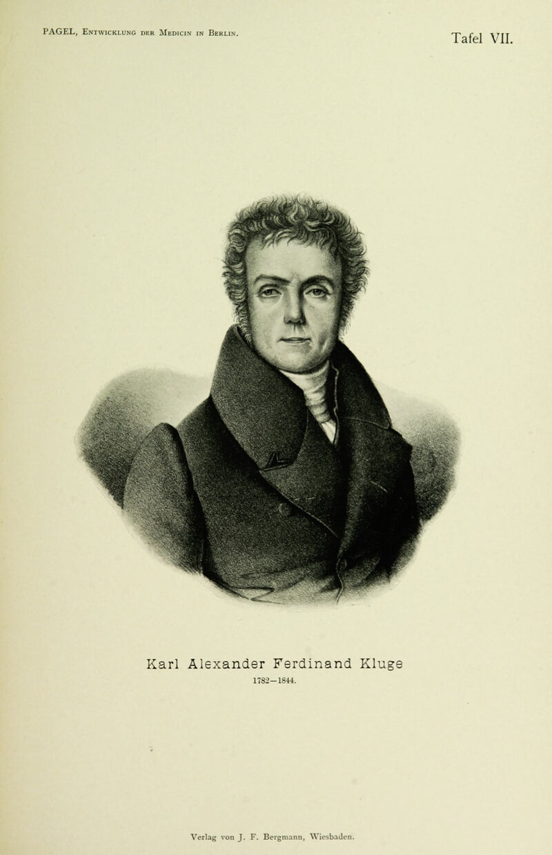 Tafel VII. Karl Alexander Ferdinand Kluge 1782-1844. Verlag von J. F. Bergmann, Wiesbaden.