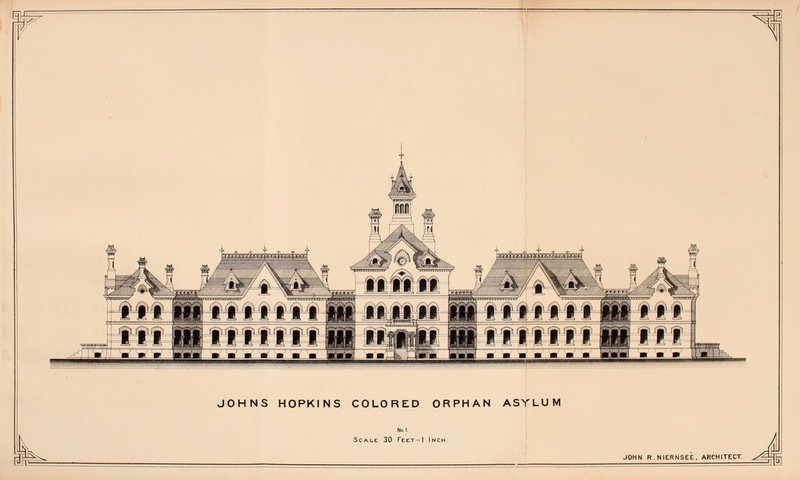 fTJ= W JOHNS HOPKINS COLORED ORPHAN ASYLUM Mo. I. Scale 30 Teet=1 Inch P JOHN R NIERNSEE, ARCHITECT.