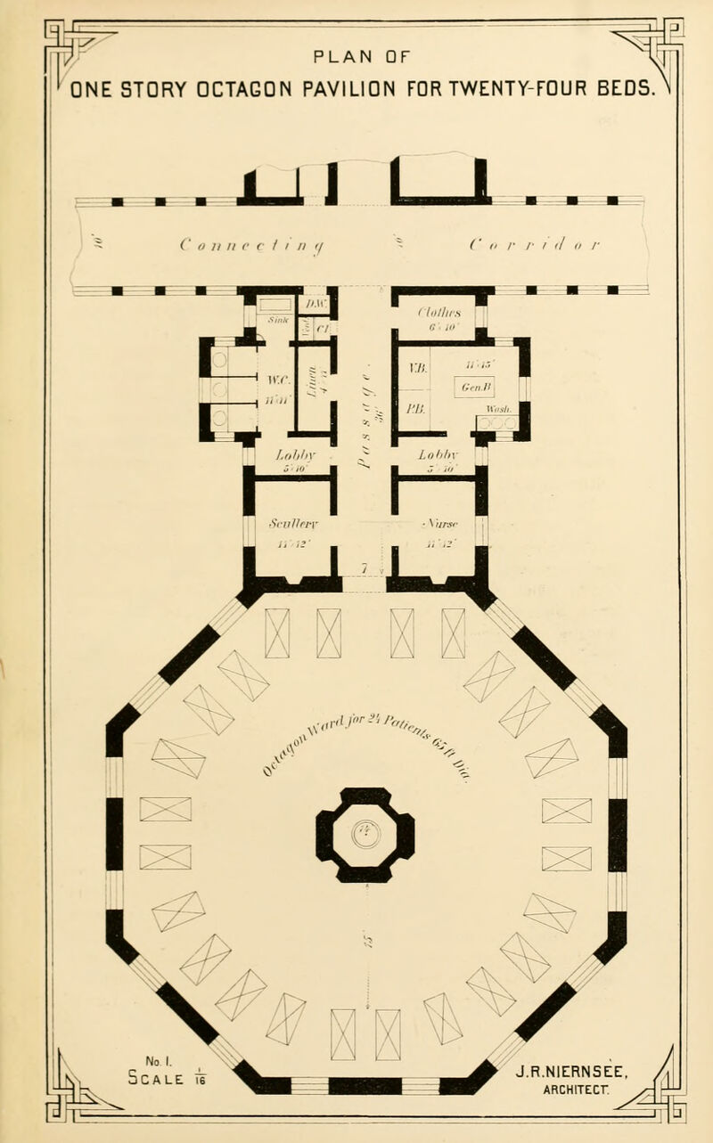 fTJ ONE STORY OCTAGON PAVILION FOR TWENTY-FOUR BEDS.N _J_J. J C « // // ccti n 11 Co r ii <l 0 r