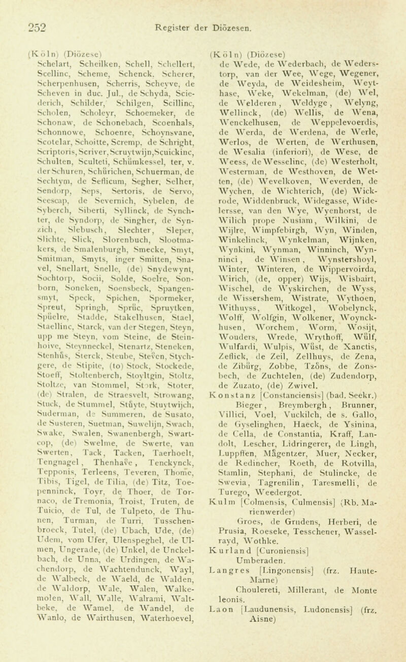 Köln (Diözese Schelart, Scheilken. Schell. Schellert, Scellinc, Scheine, Schenck. Scherer, Scherpenhusen, Scherris, Scheyve, de Scheven in duc. Jul., de Schyda, Scic- dericli, Schilder. Schiigen, Scillinc, Scholen, Scholeyr, Schoemeker, de Schonaw, de Schonebacb, Scoenhals, Schoniiowe, Schoenrc, Schoynsvane, Scotelar, Schoitte, Scremp, de Schright, S( i iptoris, Scriver, Scruytwijn,Scuickinc, Schulten, Sculteti, Schurakessel, ter, v. iler Schuren, Schürichen, Schuerman. de Sechtyni. de Seflicum, Segher. Seiher, Sendorp, Seps, sonor is, de Servo, Si i scap, de Severnich, Sybelen, de s\ In ich, Siberli, Syllinck, de Synch- ler, de Syndorp, de Singher, de Syn- zich, slelnisch. Siech ter, Sleper, Süchte, Slick, Slorenbuch, si ma- kers, de Smalenburgh, Smecke. Sunt, Smilman, Smyts, inger Smiiten. Sna- vel, Snellart, Snelle, (de) Snydewynt, Sochtorp, Socii. Sohle. Soe-lre, Son- born, Soneken, Soensbeck, Spangen- smyt, Speck, Spichen, Sponneker, Spreut, Springh, Sprue, Spruytken. Spuelre, Stadde, Stakelliusi n. Stael, Staellinc, Starck, van der Stegen, Steyn, upp nie Steyn. vom steine, de Stein- lioive, Stoynneckel, Stenart/, Steneken. StenhSs, Sierck, Steube, Steven, Stych- gere, de Stipite, (to) Stock, Stockede, Stoeff, Stoltenberch, Stoyltgin, Stoltz, Stoltzc, van Stomrael, st irk, st,,ter. (di Straten, de Straesvelt, Strowang, stn.k. de Stummel, Stflyte, Stuytwijch, siel.'im.in. de Summeren, de Susato, de Susteren, Suetman, Suwelijn, Swach, Swake, Swalen, Swanenbergh, Swart- cop, (de Swelme, de Swerte. van Swerten, l.iek. Tacken, Taerhoelt. Tengnagel . Thenhave , Tenckynck, Tepponis, Terleens. Teveren, Thome, ribis, I igel, de l'ilia. nie' Titz, Toe- penninck, Toyr, de Thoer, de Tor- naco, deTremonia, Troist. Truten, de Tuicio, de Tul, de Tulpeto, de Thu- nen. Turman, de Tum, Tusschen- broeck, Tutel, (de) Ubach, Ude. (dei l'.lein. vom Ufer. Ulenspeghel, de Ul- men. Ungerade, (de) Unkel, de Unckel- bach, de Unna, de Urdingen, de Wa- chendorp, de Wachtendunck, Wayl, de Walbeck, de Waeld, de Waiden, de Waldorp, Wale. Walen. Walke- molen. Wall, Walle. Walrami, Walt- beke, de Wamel. de Wandel, de Wanlo. de Wairthusen, Waterhoevel. (Köl n | (Diözese) de Wtde, de Wederbach, de Weders- torp, van der Wee, Wege, Wegencr, de Weyda, de Weidesheim, Weyt- hase, Weke, Wekelman, (de) Wel, de Weideren , Weldyge , Welyng, Wellinck, (de) Wcll'is, de Wena, Wenckelhusen, de Weppelevoerdis, de Werda, de Werdena, de Weile, Werlos, de Werten, de Wertluisen, de Wesalia (inferiori), de Wese, de Weess, deWesselinc, (de) Westerholt, Westennan, de Westhoven, de Wet- ten, (de) Wevelkoven. Weverden, de Wychen. de Wichlerich, (de) Wick- rode, Widdenbruck, Widegasse, Widc- lersse, van den Wye, Wvcnliorsl, de Wilich prope Nusiam, Wilkini, de Wijlre, Wimpfebirgh, Wyn, Winden, Winkelinck, Wynkelman, Wijnken, Wynkini, Wynman, Winninch, Wyn- ninci , de Winsen , W\ nstershoyl, Winter, Winteren, de Wippervoirda, Wirich, (de, opper) Wijs, Wisbairl, Wischel, de Wyskirchen, de Wyss, de Wissershem, Wistrate, Wythoen, Withuyss, Witkogel, Wobelynck, Wolll, Woll'gin, Wolkener, Woynck- husen, Worchem, Worin, Wosijt, Wouders, Wrede, WrytholT, Wiilf, Wulfarili, Wulpis, Wüst, de Xanctis, Xellick, cle Zeil, Zellhuys, de Zena, de Zibfirg, Zobbe, Tzäns, <le Zons- bech, de Zuchtelen, (de) Zudeudorp, de Zuzato, (de) Zwivcl. Konstanz [Constanciensis| (bad. Seekr.) Bieger, Breymbergh, Brunner, Villici, Voel, Vuckilch, de s. Gallo, de Gyselinghen, Ilaeck, de Ysinina, de Cella, de Constantia, Kraff, l.an- dolt, 1.escher, I.idringerer, ile Lingh, l.upprlen, Mägentzer, Mucr, Necker, de Kedincher, Koeth, de Rotvilla, st.imlin, Stephani, de Stulincke, de Svcevia, Tagrenilin, Taresmelli, de Turego, Weedergot. Kulm [Colmensis, Culmensis] (Rb. Ma- rienwerder) 'iroes, de Grudens, Hcrberi, de Prusia, Roeseke, Tesschener, Wassel- rayd, Wothke. Kurland [Curoniensis] Umberaden. Langres [I.ingonensis] (frz. Haute- ilarnei Choulereti, Millerant, de Monte leonis. Laon jl.audunensis, I.udonensis] (frz. Aisne)