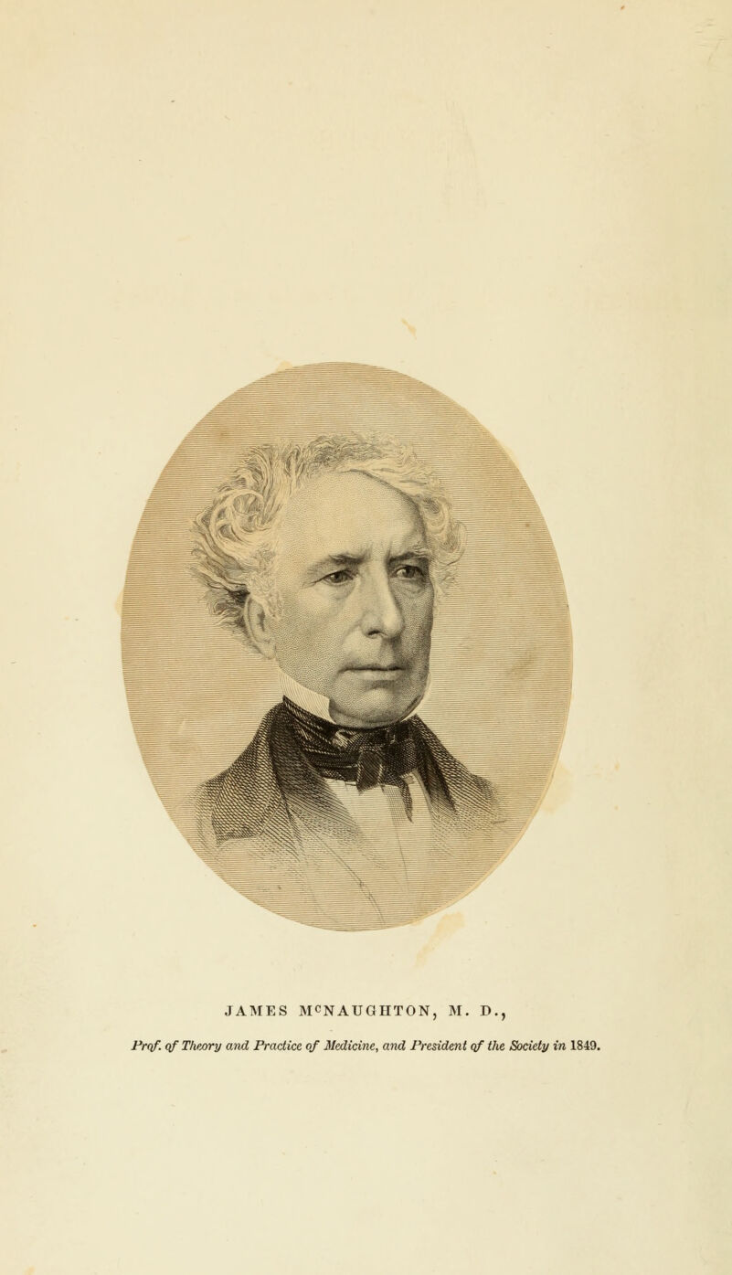 M m JAMES MCNAUGHTON, M. D., Prof, of Theory and Practice of Medicine, and President of the Society in 1849.