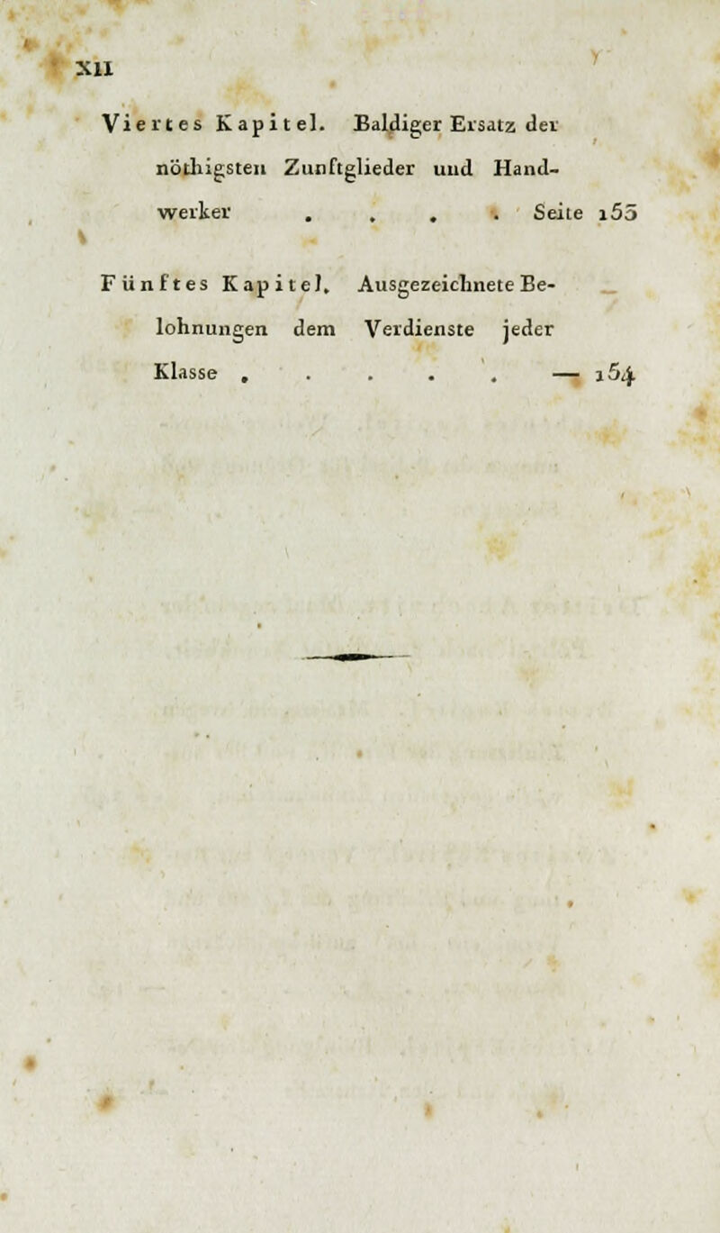 XU Viertes Kapitel. Baldiger Ersatz der nöthigsten Zunftglieder und Hand- werker .... Seite i55 V Fünftes Kapitel. Ausgezeichnete Be- lohnungen dem Verdienste jeder Klasse . . . . , — 164