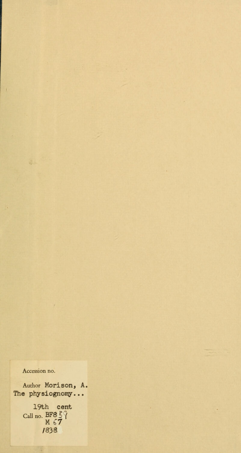 Accession no. Author Mori son, A, The physiognomy..• 19th cent Call no. BF8]rf m a /838