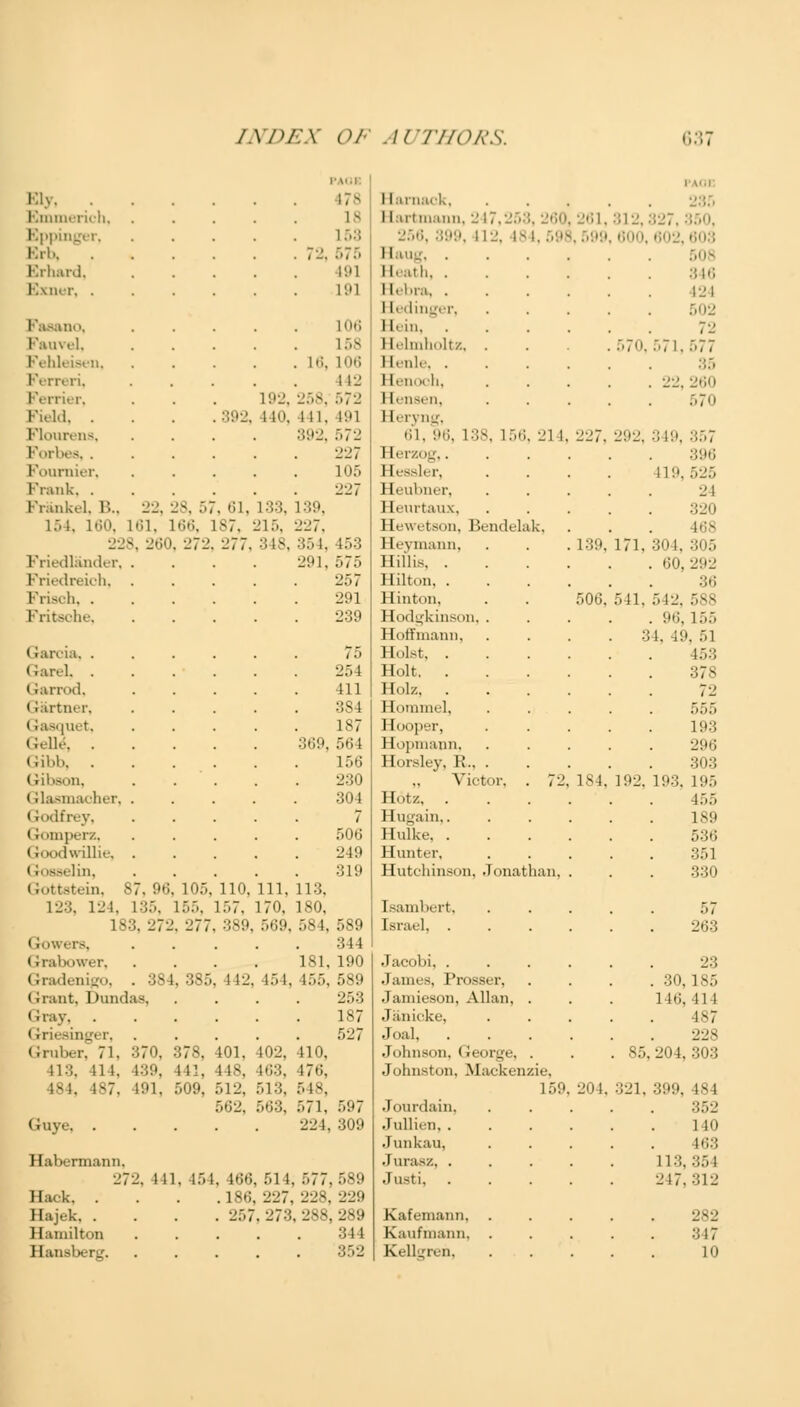 P M.I 1 M.I Klv. . . 478 Harnack, 235 Emmerich, 18 1 [artmann, 2 17,2 261, 312,827, 350, Eppinger, 158 256, 399, II-'. 184, 596 . 599 600, 602,603 Erb, . 72, 575 II . . . . . Erhard, 191 Heath, . 846 Exner, . i:M Hebra, . Hedinger, l •_' I Fa.-ano. 106 Hi in. 72 Fauvel, L58 Helmholtz, . .', '>. 571, 577 Fehleisen, . 16, 106 1 l.i.l.. . 35 Ferreri, 142 Henoch, . 22, 260 Eerrier, 192, 258, 572 Elensen, 570 Full. . 392, 1 10, 111. 191 1 [eryng, Flourens, 392, 572 61, 96, 138, 156, 214, 227. 292, 349, 357 Forbes, . 227 1 Eerzog,. 396 Foumier, 105 He8aler, 11'.'. 525 Frank. . 227 Heubner, 21 Frankel, B., 22, 28, .'.7. 61, 133, 139, Heurtaux, 320 154, 160, 161, 166, 187, 215, 227, Hewetson, Bendelak, 468 22-. 260, 272. 277. 348, 354, 153 1 li'Viiiann. 139, 171, 304, 305 Friedlander, . 291, 575 II ill is. . . 60, 292 Friedreich, 257 Hilton, . . Frisch, . 291 Hinton, 506, 541, 542, 588 Fritsche, 239 Hodgkinson, . Hoffmann, . 96, 155 34. ;:'. 51 Garcia, . 75 Hoist, . 153 Garel . 254 Holt. . :;7s i rarrod, 411 Holz, . 72 (rartner, 3S4 Hommel, . I raaquet, 187 Hooper, 193 Gelte, . 369, 564 Hopmann, 296 Gibb, . 156 Horsley, K., . 303 Gibson, 230 Victor. . 72. 1S4. 192, 193, 195 (rlaamacher, 304 I Int/.. . 455 (iodfrey, 7 Hugain,. 189 (romperz, 506 Hulke. . 536 Goodwillie, 249 Hunter, 351 lin. 319 Hutchinson, Jonathan, 330 t;..ttstein, S7. 96, 10). 110, 111, 113, l-:i. 124, L35, 155, 17,7. 170, 180, Isambert, 57 1-:;. 272, 277, 389, 569 584, 589 Israel, . 263 .... 344 Grabower, .... 181, 190 Jacobi, . 23 Gradenigo, . 384, 385, 1 12, 154 155, 5S!i .James, Prosser, . 30,185 (brant, Dundas, 253 Jamieson, Allan, . 146,414 (I ray. ..... 187 Janicke, 487 Griesinger, .... 527 Joal, 228 <;rul)er, 71, 370, 378, 401. 102, 410, Johnson, G© irge, . . -...204,303 US, 11 l. 139, ill. 118, 163, 176, Johnston, Mackenzie, 184, 1-7. 191, 509, 512, 513, 548, 159, 204, 321, 399, 184 562, 563, 571, 597 Jourdain, 352 Guye, ..... 224, 309 Jullien, . .hmkau, 1 10 463 Habermann, • lurasz, . 113,354 272, 111. 154, 166, 514 . ..77. 589 Justi, 247,312 Hack 186, 227 22S. 229 Hajek 257, 27! ,288, 289 Kafemann, 282 Hamilton .... 311 Kaufmann. 347 Hansberg. 352 Kellgren, 10