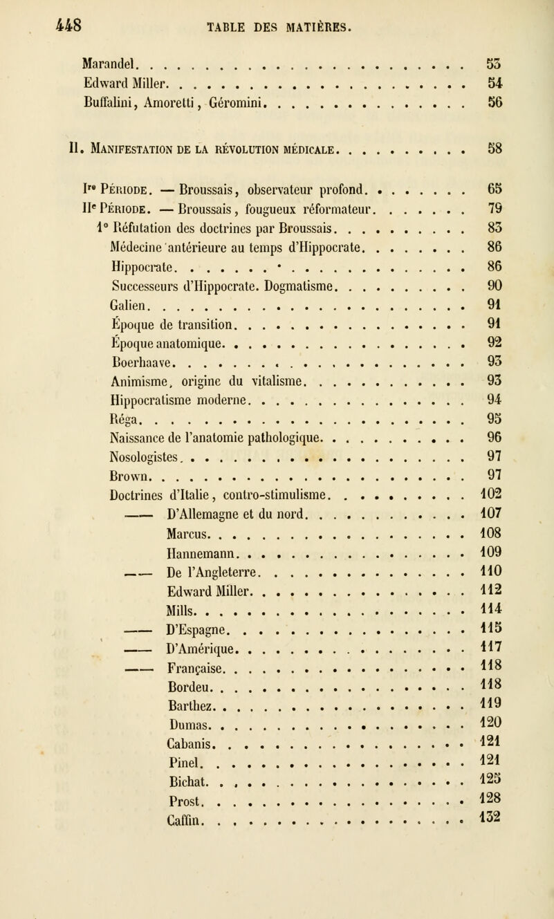 Marandel 55 Edward Miller 54 Buffalini, Amoretti, Géromini 56 II. Manifestation de la révolution médicale 58 Ir° Période . — Broussais, observateur profond 65 IIePériode. —Broussais, fougueux réformateur 79 1° Piéfutation des doctrines par Broussais 83 Médecine antérieure au temps d'Hippocrate 86 Hippocrate • 86 Successeurs d'Hippocrate. Bogmatisme 90 Galien 91 Époque de transition 91 Epoque anatomique 92 Boerhaave 93 Animisme, origine du vitalisme 93 Hippocratisme moderne 94 Réga 95 Naissance de l'anatomie pathologique 96 Nosologistes 97 Brown 97 Boctrines d'Italie, contro-stimulisme 102 B'Allemagne et du nord 107 Marcus 108 Hannemann. 109 —— Be l'Angleterre 110 Edward Miller 112 Mills 114 D'Espagne 115 D'Amérique 117 Française 118 Bordeu 118 Barthez 119 Bumas 120 Cabanis 121 Pinel 121 Bichat 125 Prost 128 Caffin I32