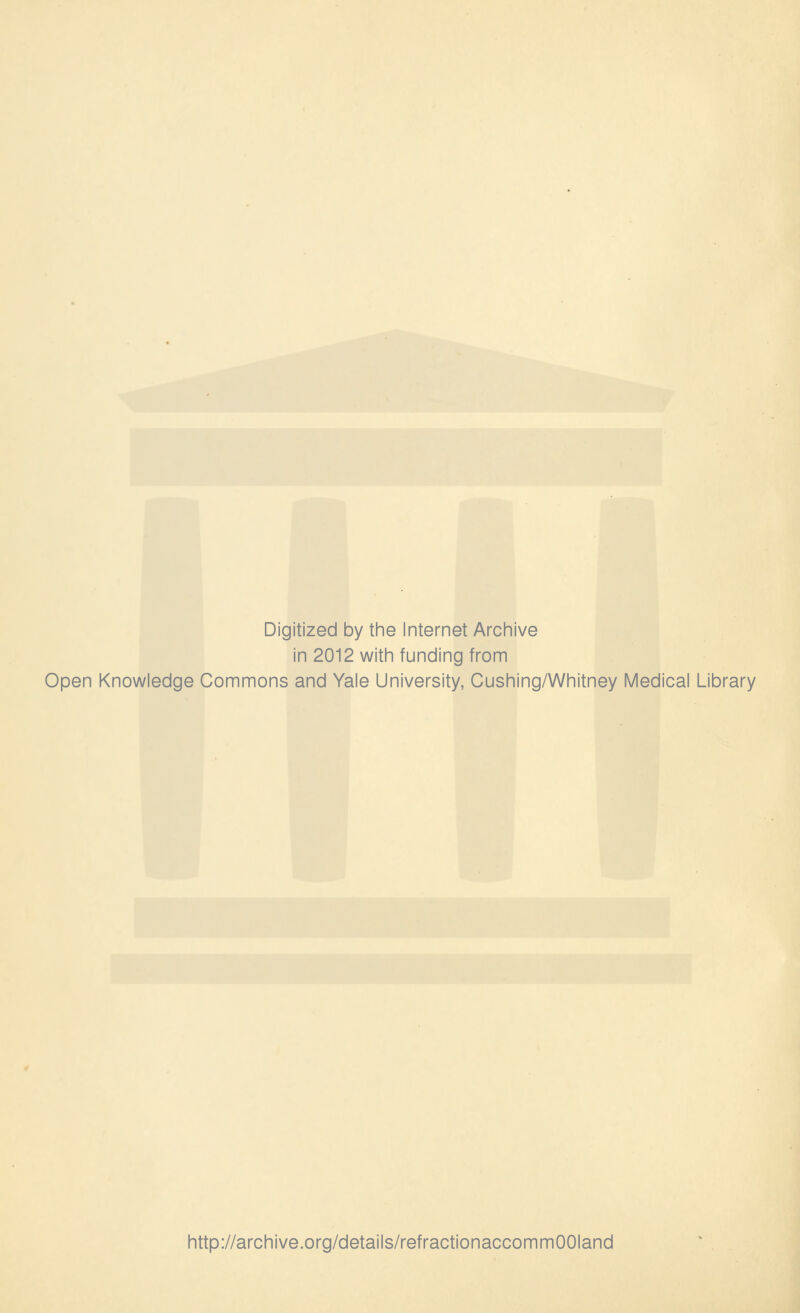 Digitized by the Internet Archive in 2012 with funding from Open Knowledge Commons and Yale University, Cushing/Whitney Medical Library http://archive.org/details/refractionaccommOOIand