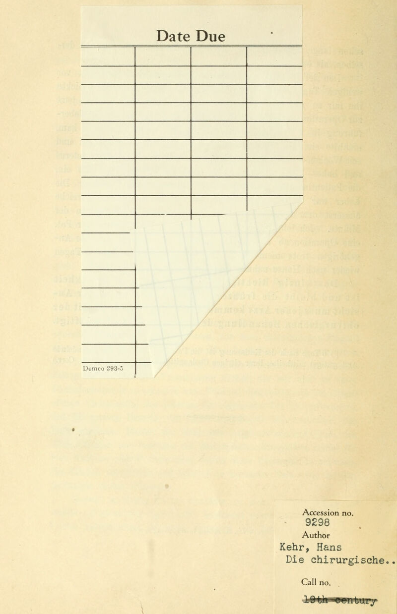 Date Due Demco 293-5 Accession no. 9£98 Author Kehr, Hans Die chirurgische. Call no.